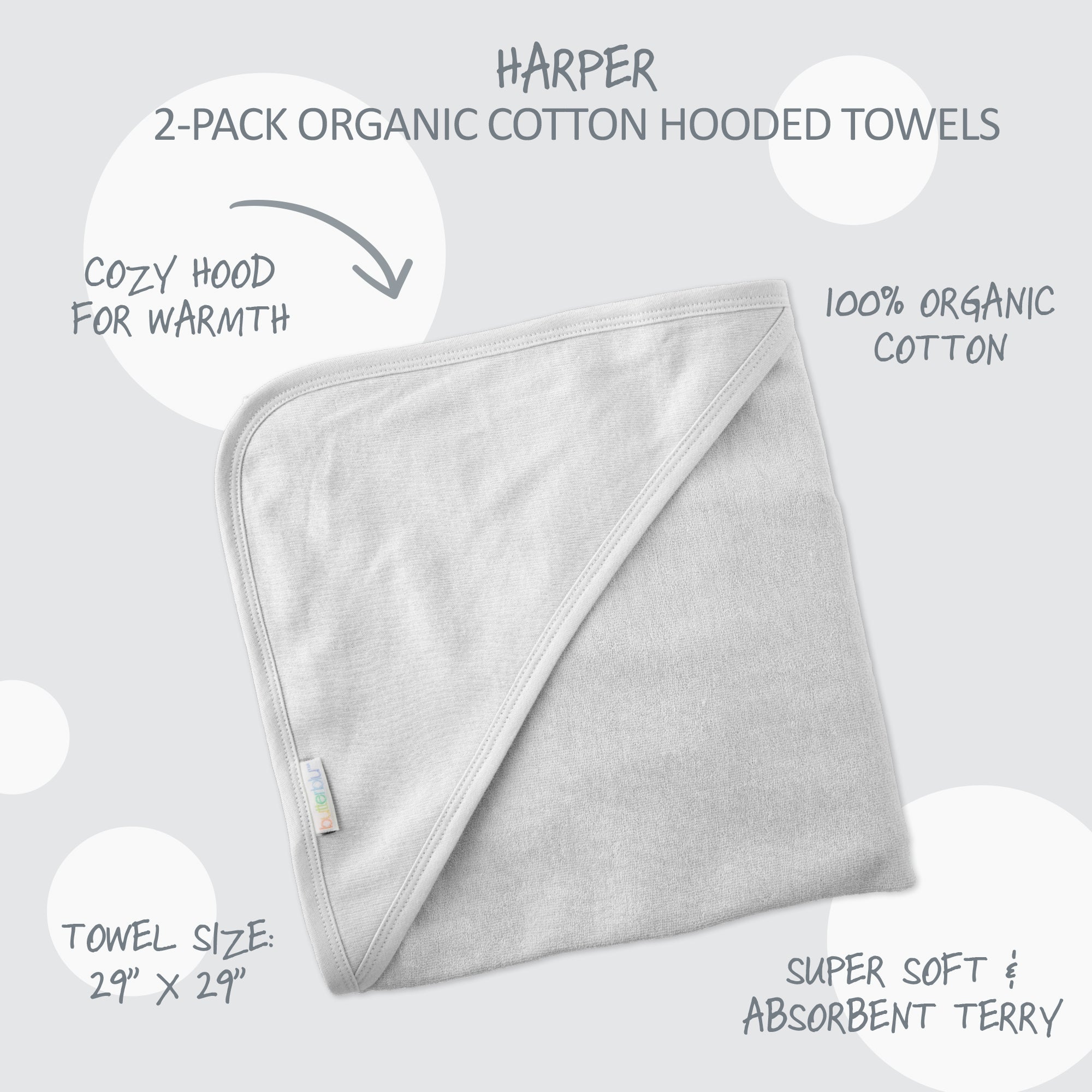 Harper Hooded Towels surrounded by product descriptions