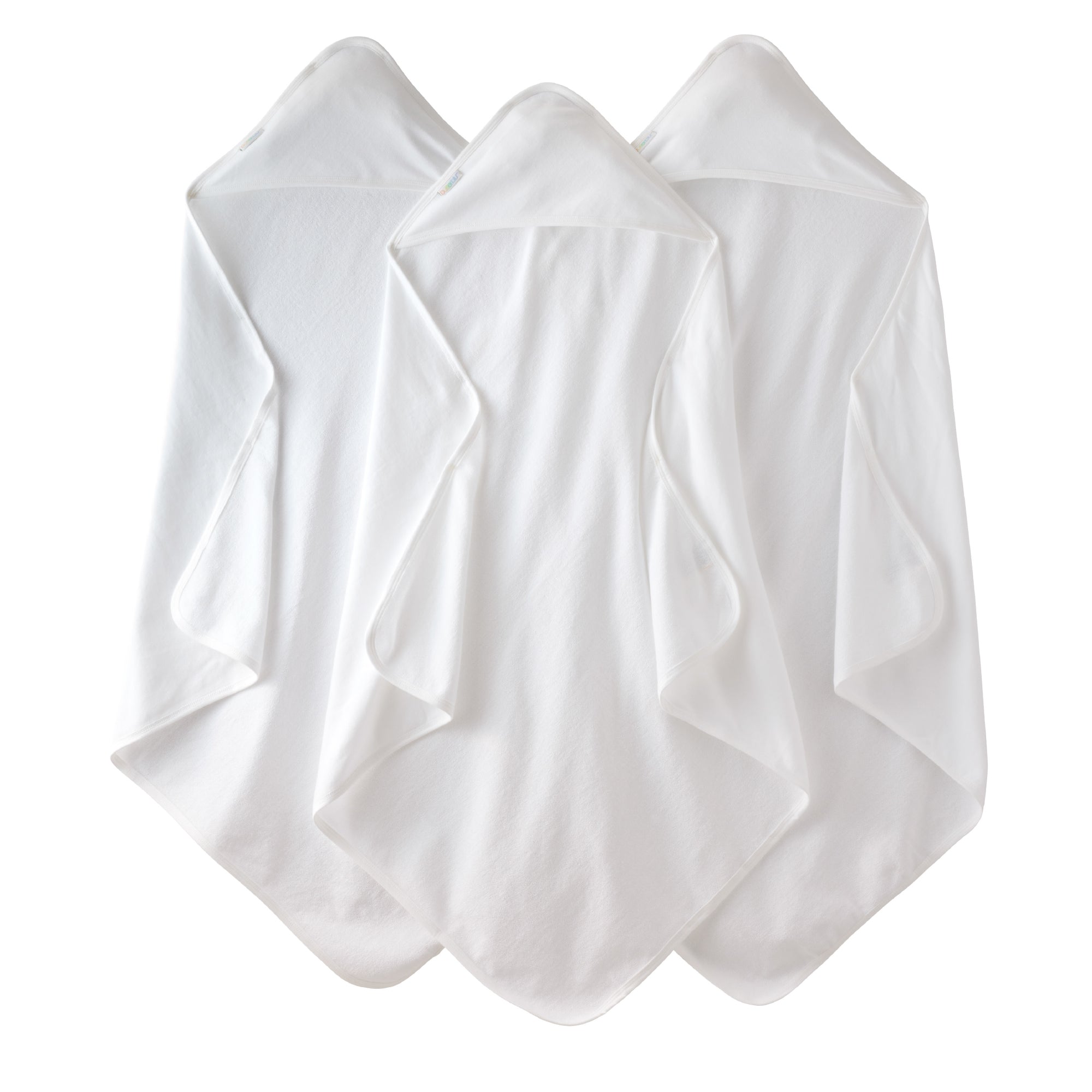 3 hooded towels on a white background in White