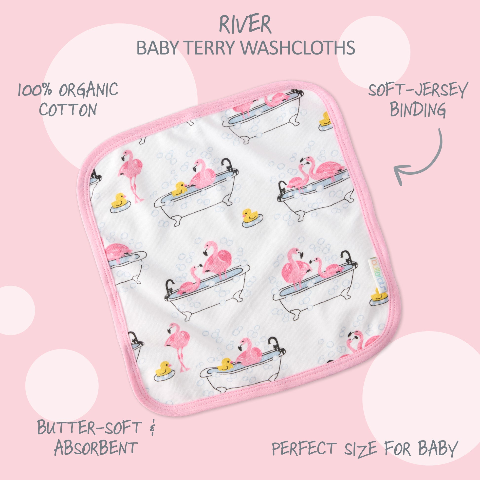 River Washcloth surrounded by product descriptions 