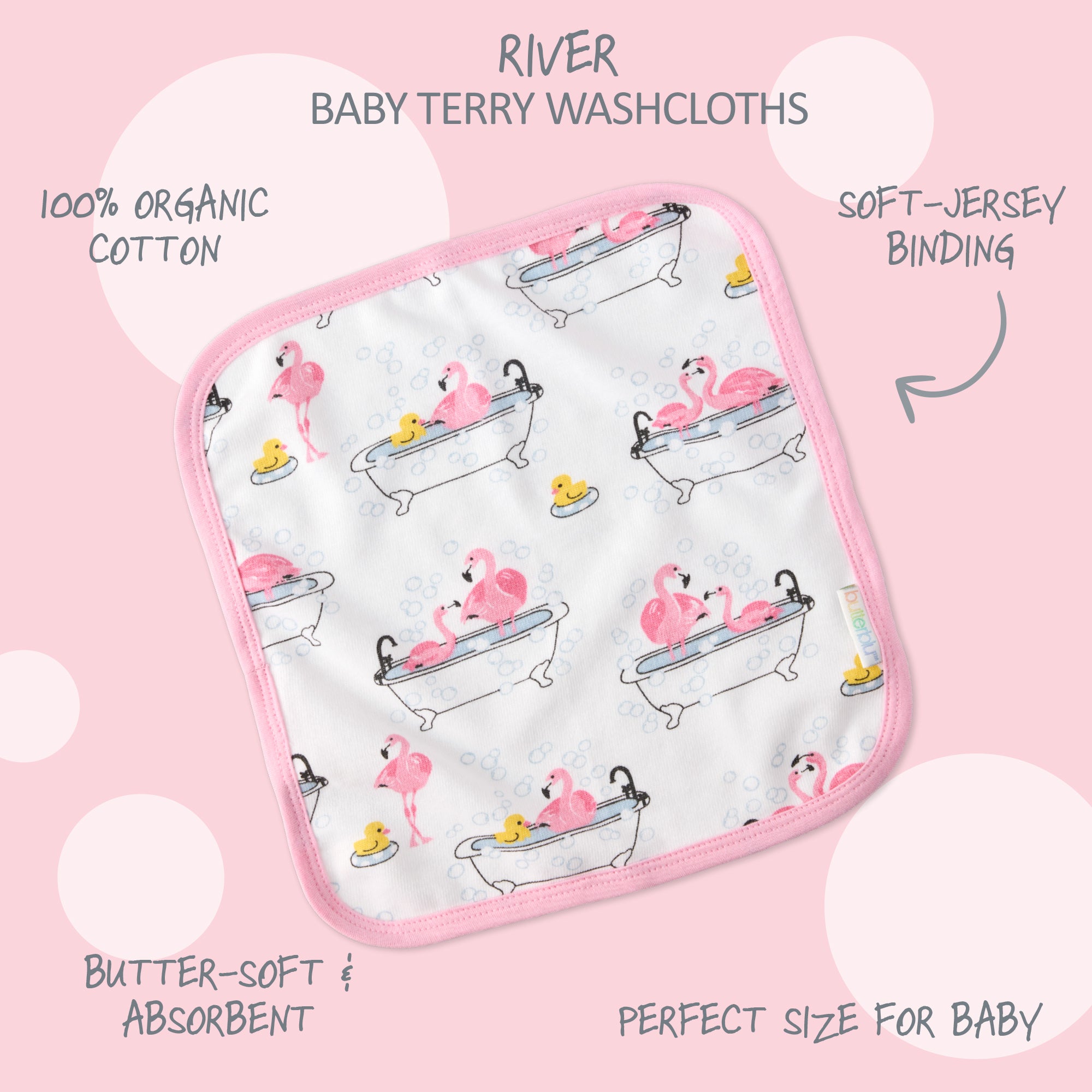 River Washcloth surrounded by product descriptions 