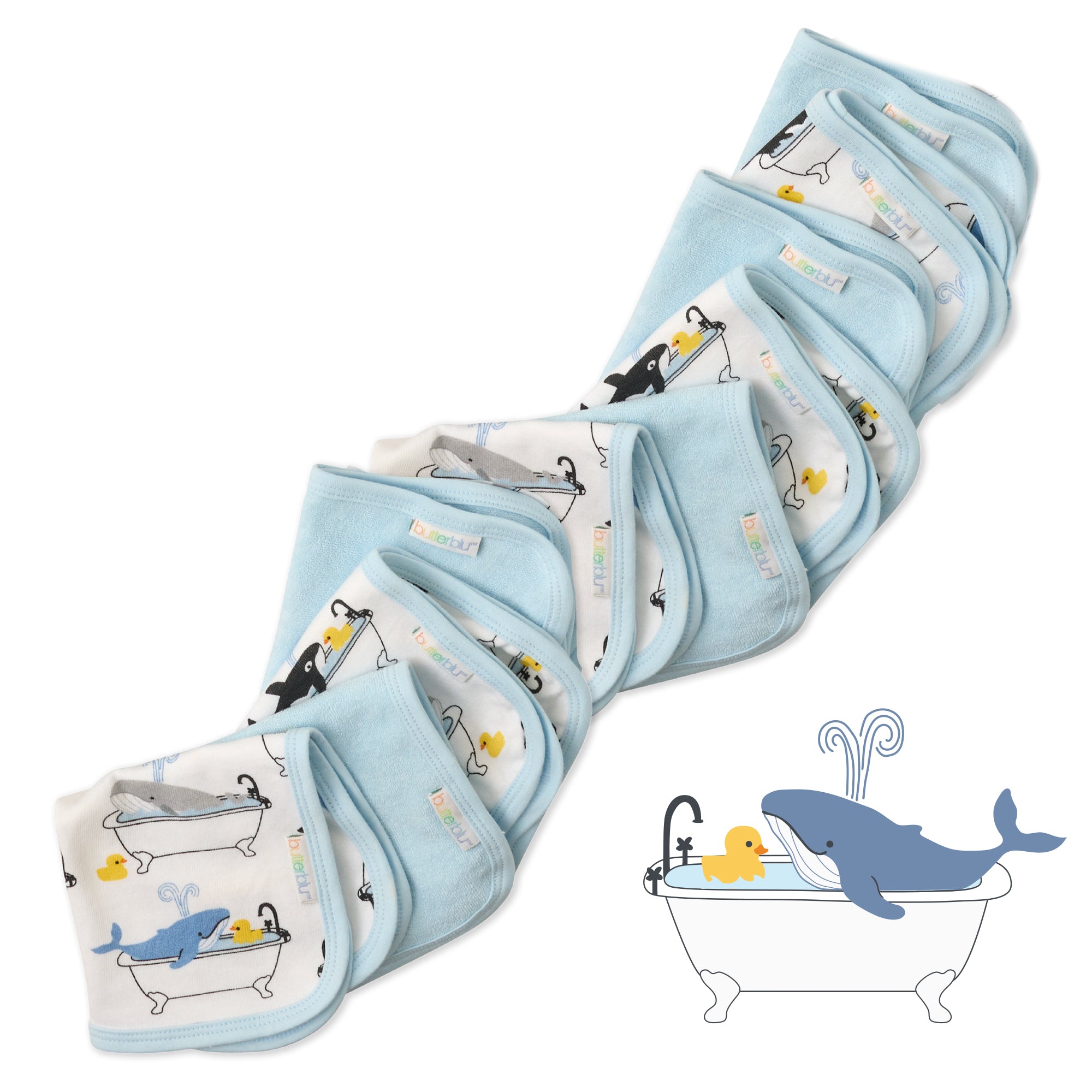 Layout of 10 washcloths in Oh Whale with Whale graphic
