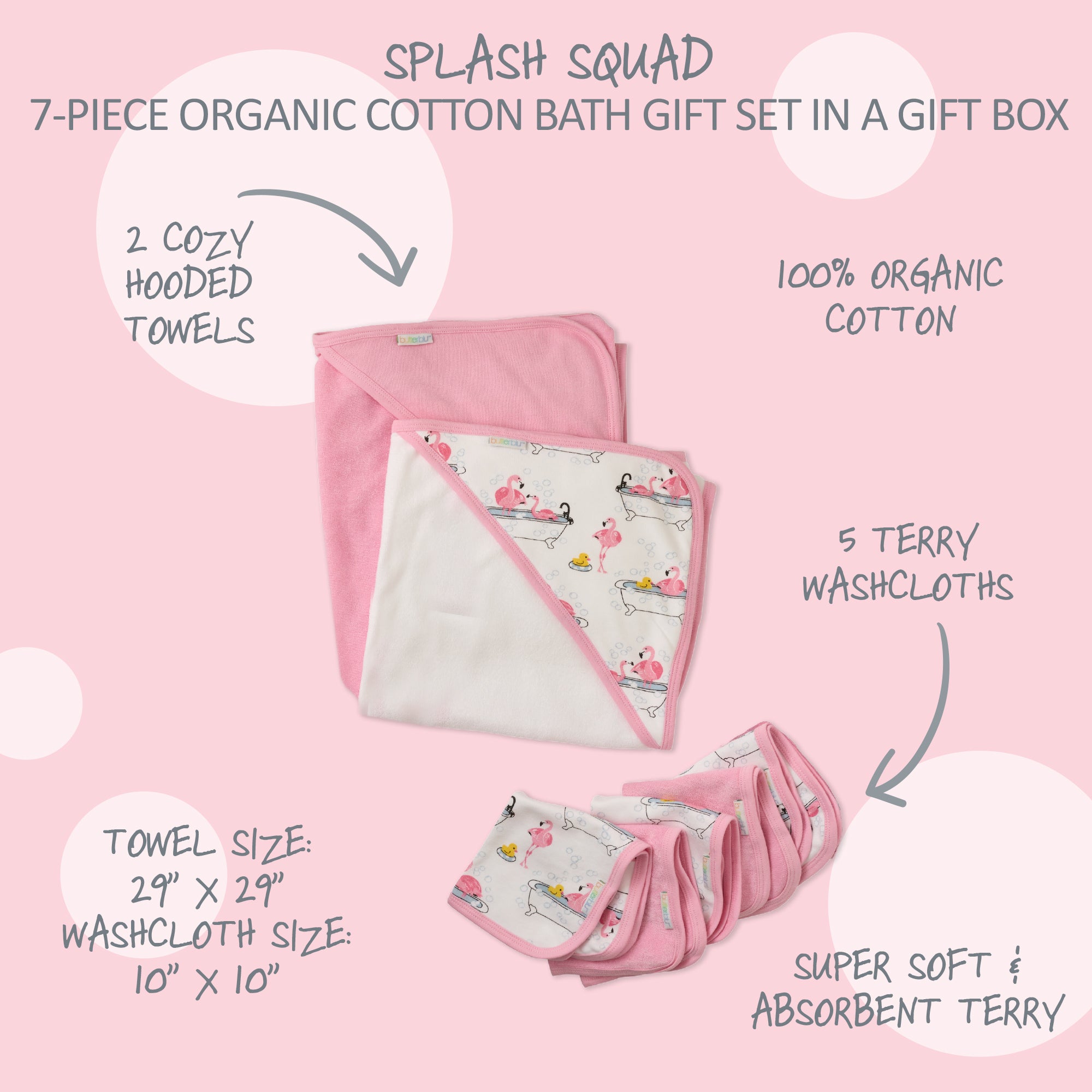 Splash Squad title and product descriptions surrounding Hooded Towel and Washcloths