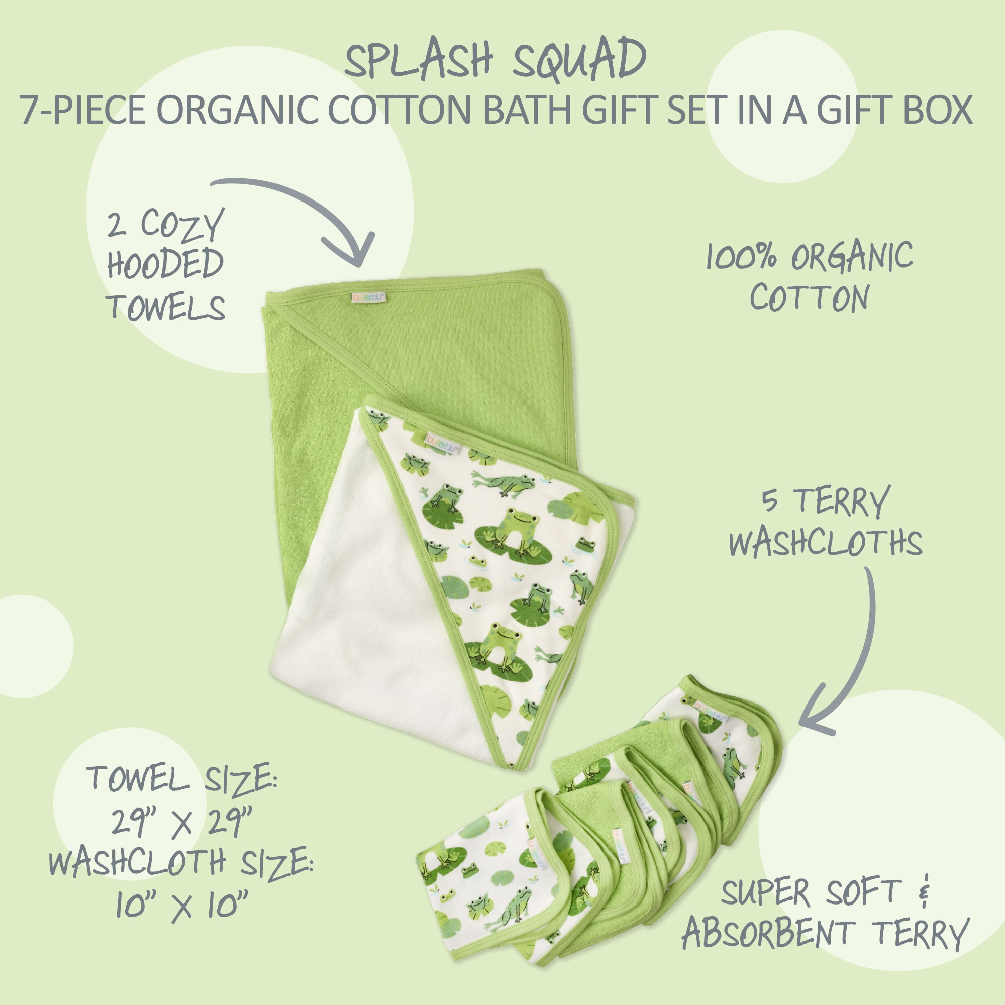 Splash Squad title and product descriptions surrounding Hooded Towel and Washcloths