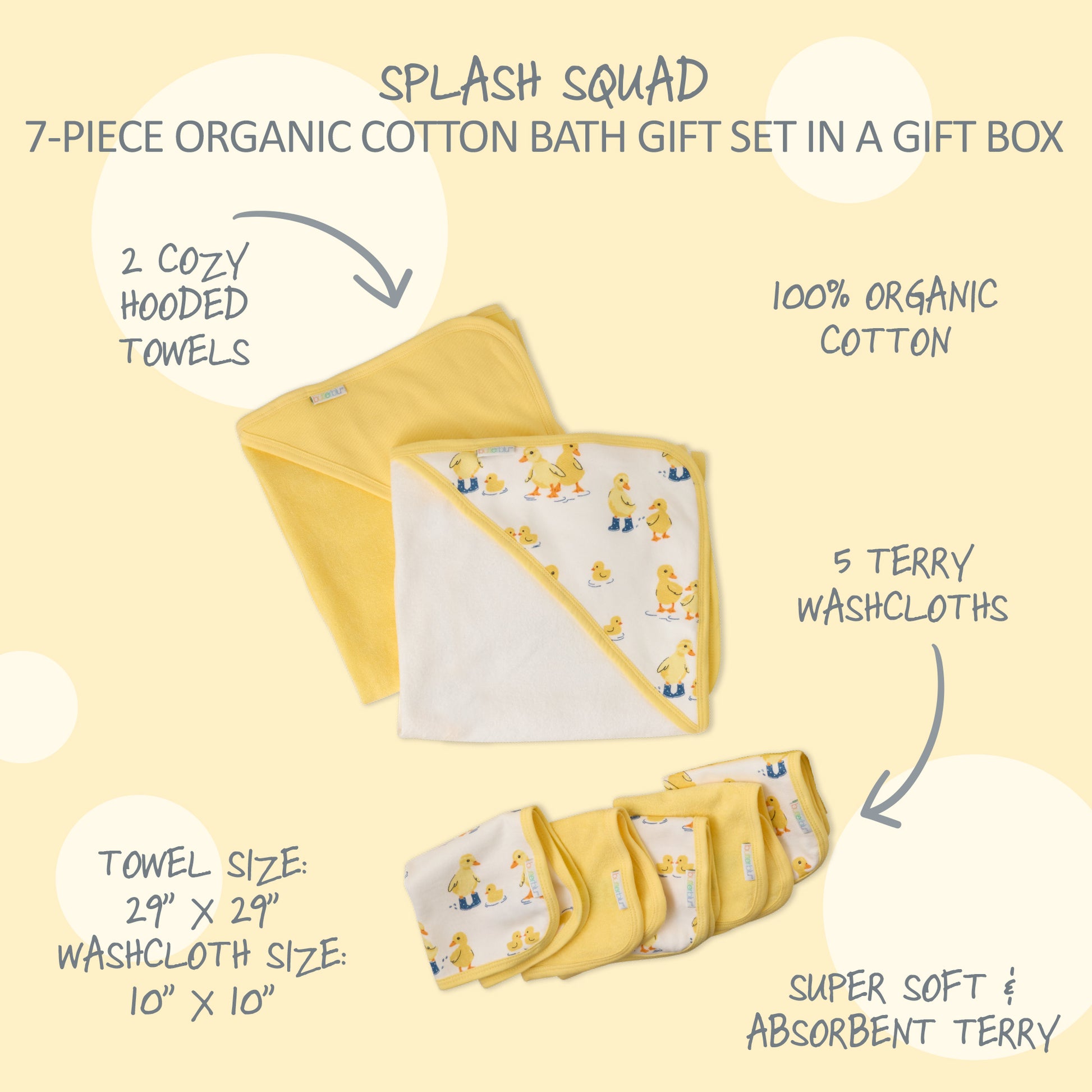 Splash Squad title and product descriptions surrounding Hooded Towel and Washcloths
