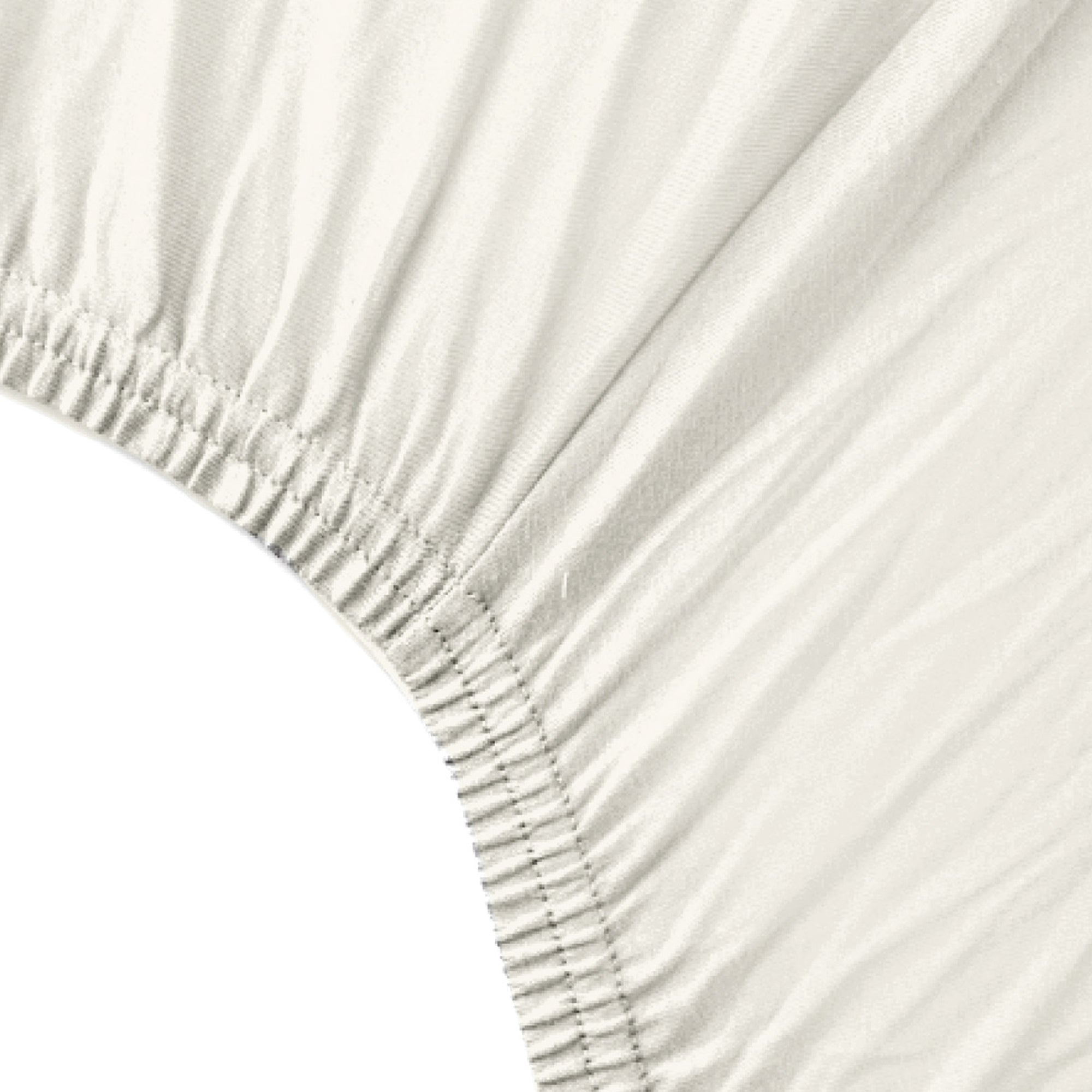 Close-up of a fitted sheet with elastic band on a white background