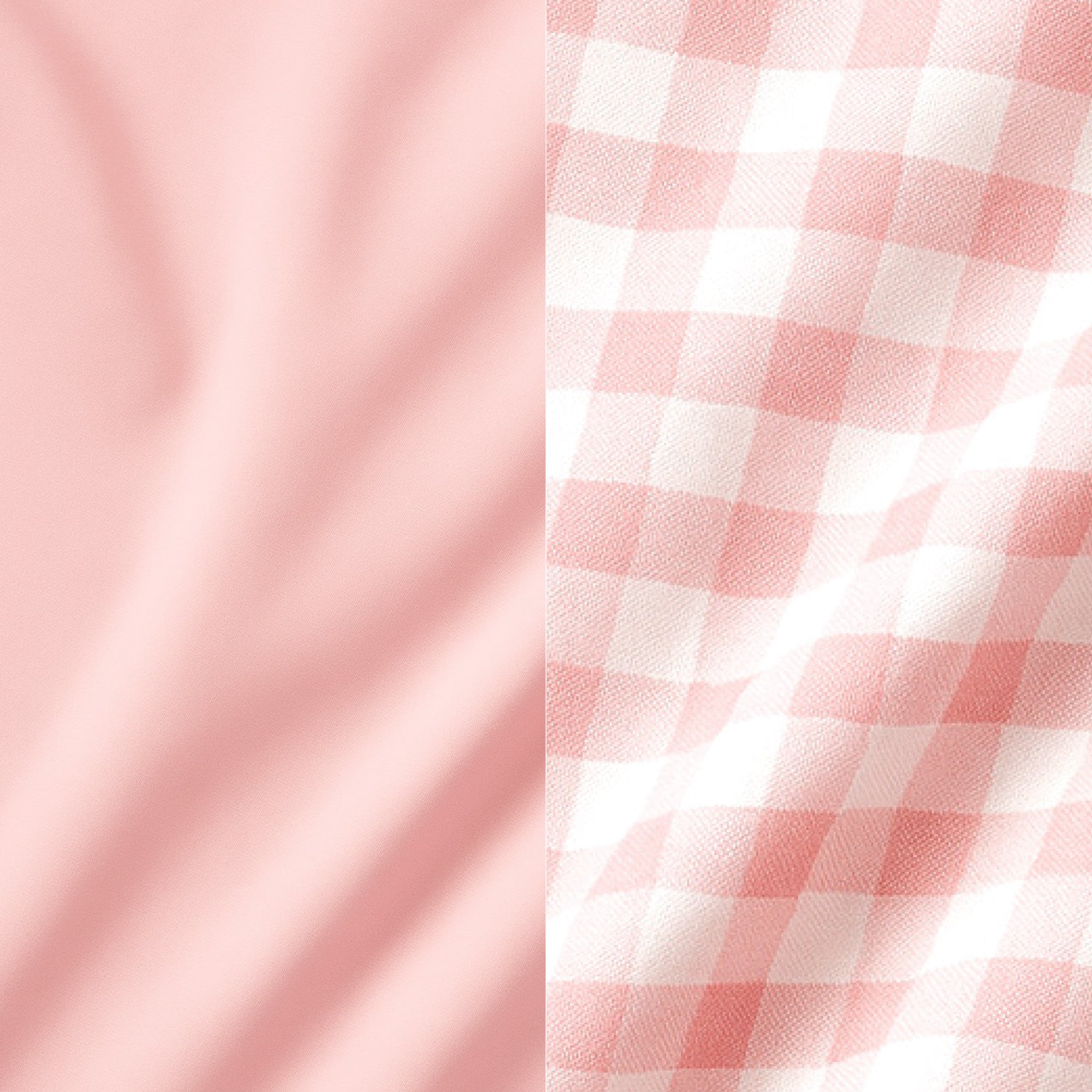 Two pink fabric swatches: one smooth and one checkered.