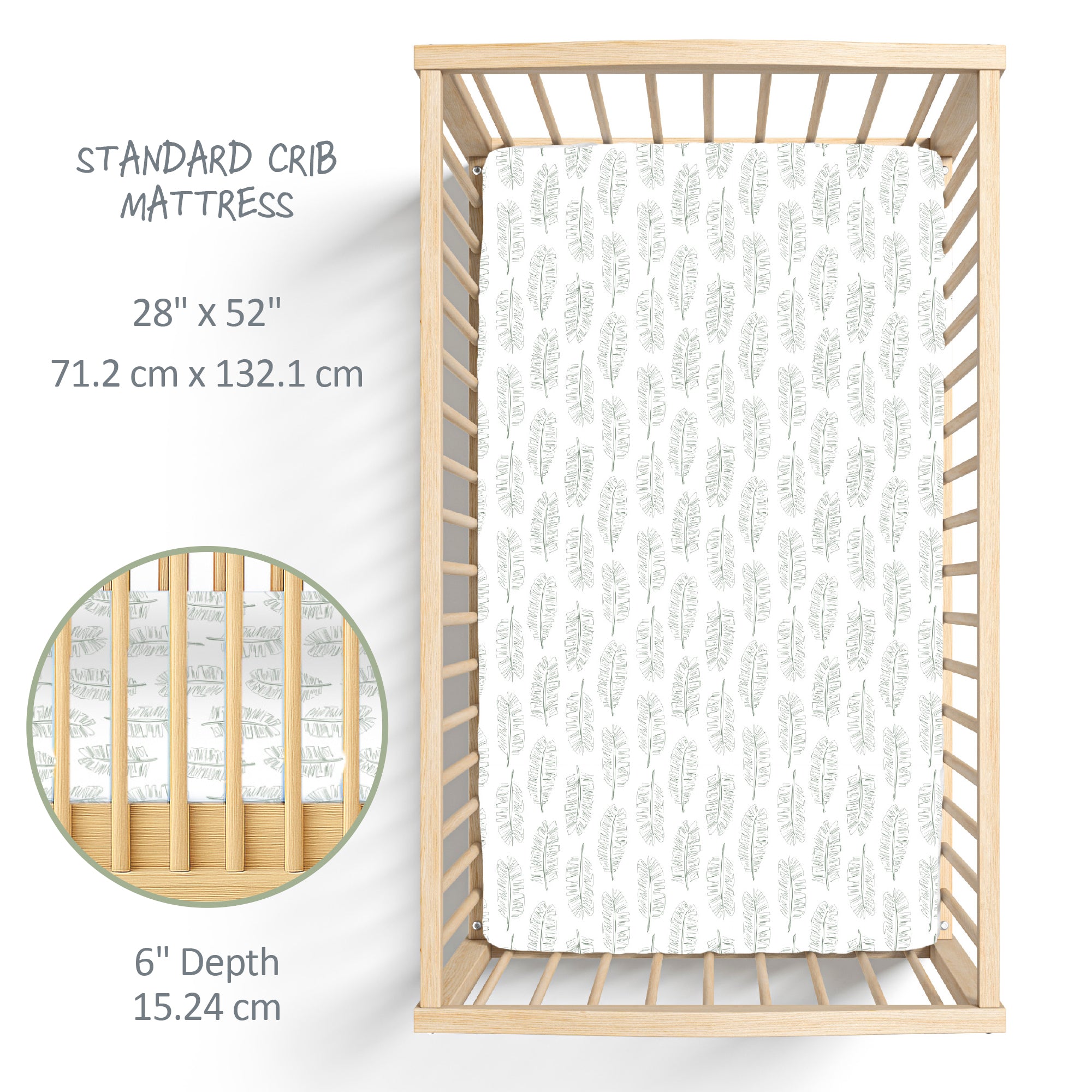 Butterblu Frankie fitted crib sheet in Fern Feather — GOTS-certified organic cotton crib sheet for standard cribs