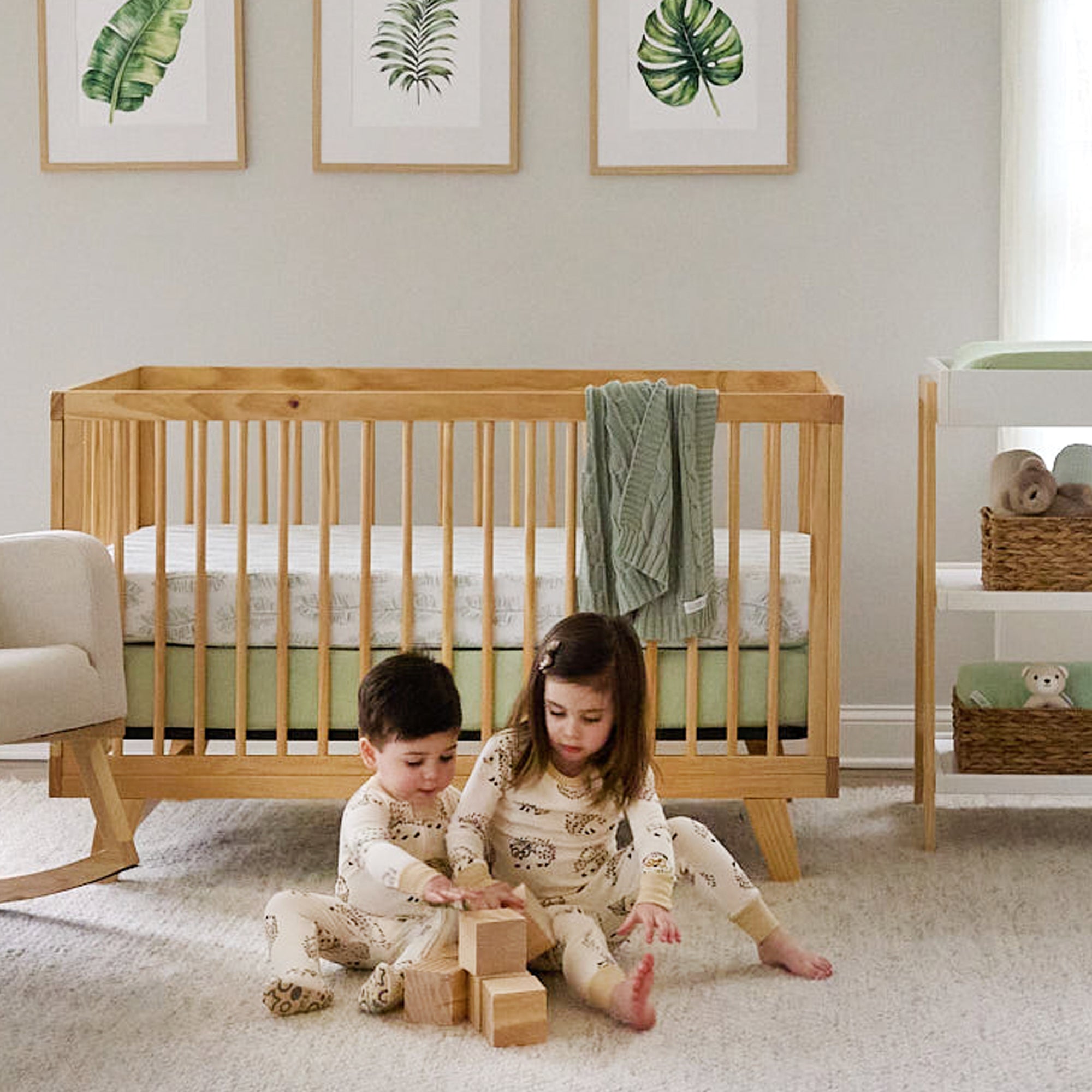 Butterblu Frankie fitted crib sheet in Fern Feather — GOTS-certified organic cotton crib sheet for standard cribs