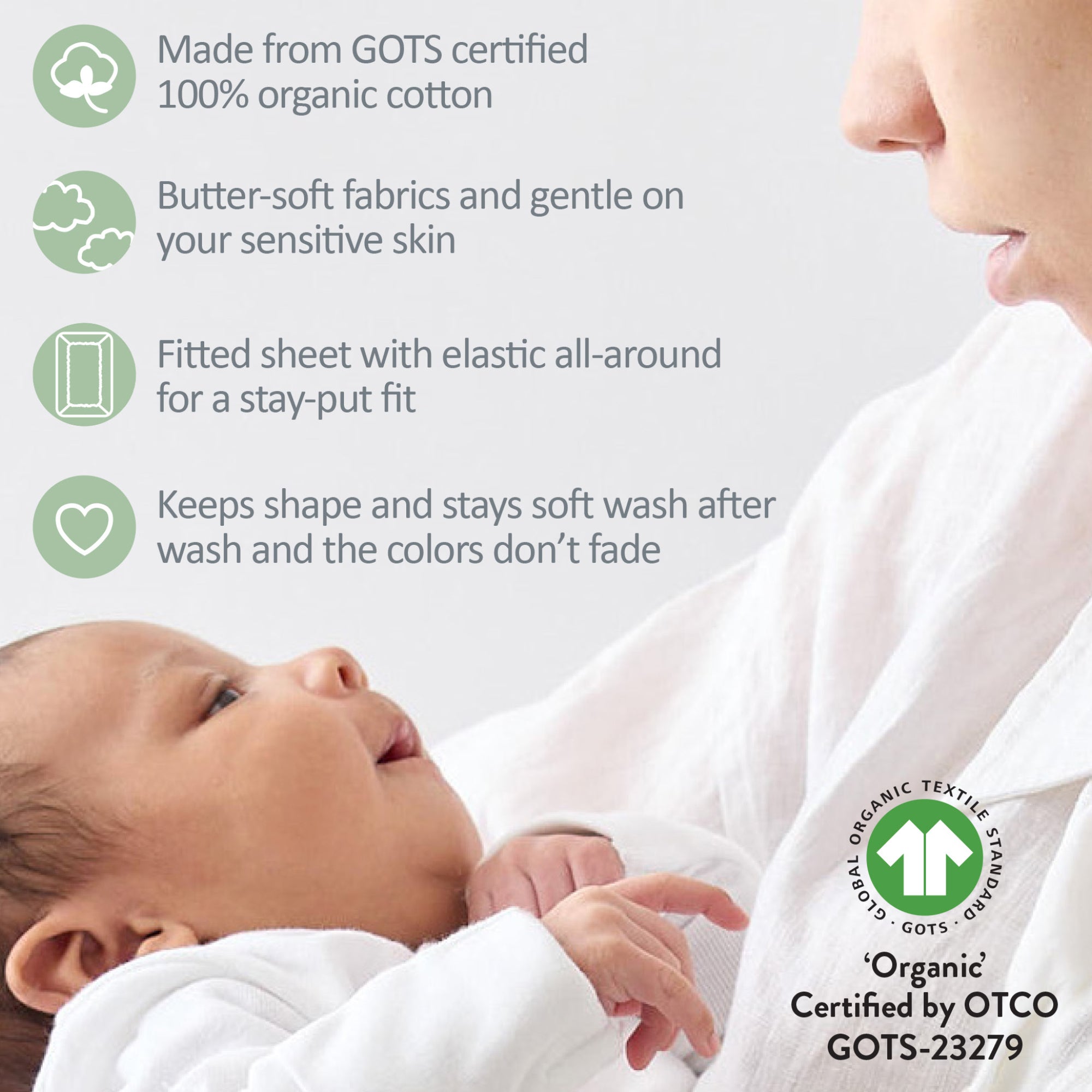 Butterblu Frankie fitted crib sheet in Fern Feather — GOTS-certified organic cotton crib sheet for standard cribs