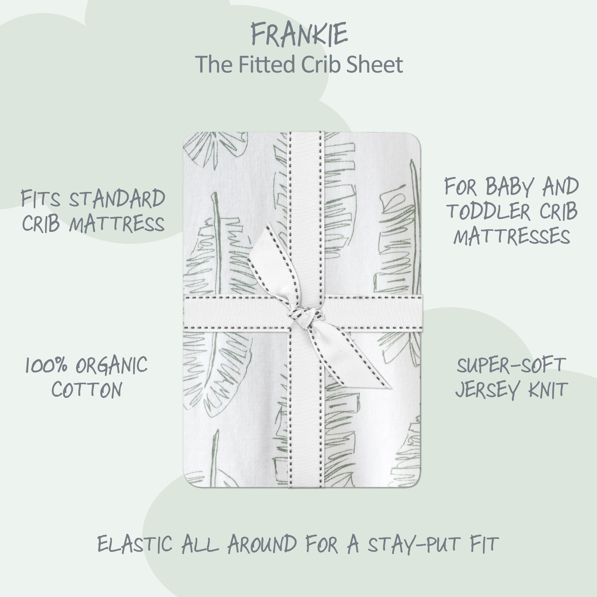 Butterblu Frankie fitted crib sheet in Fern Feather — GOTS-certified organic cotton crib sheet for standard cribs