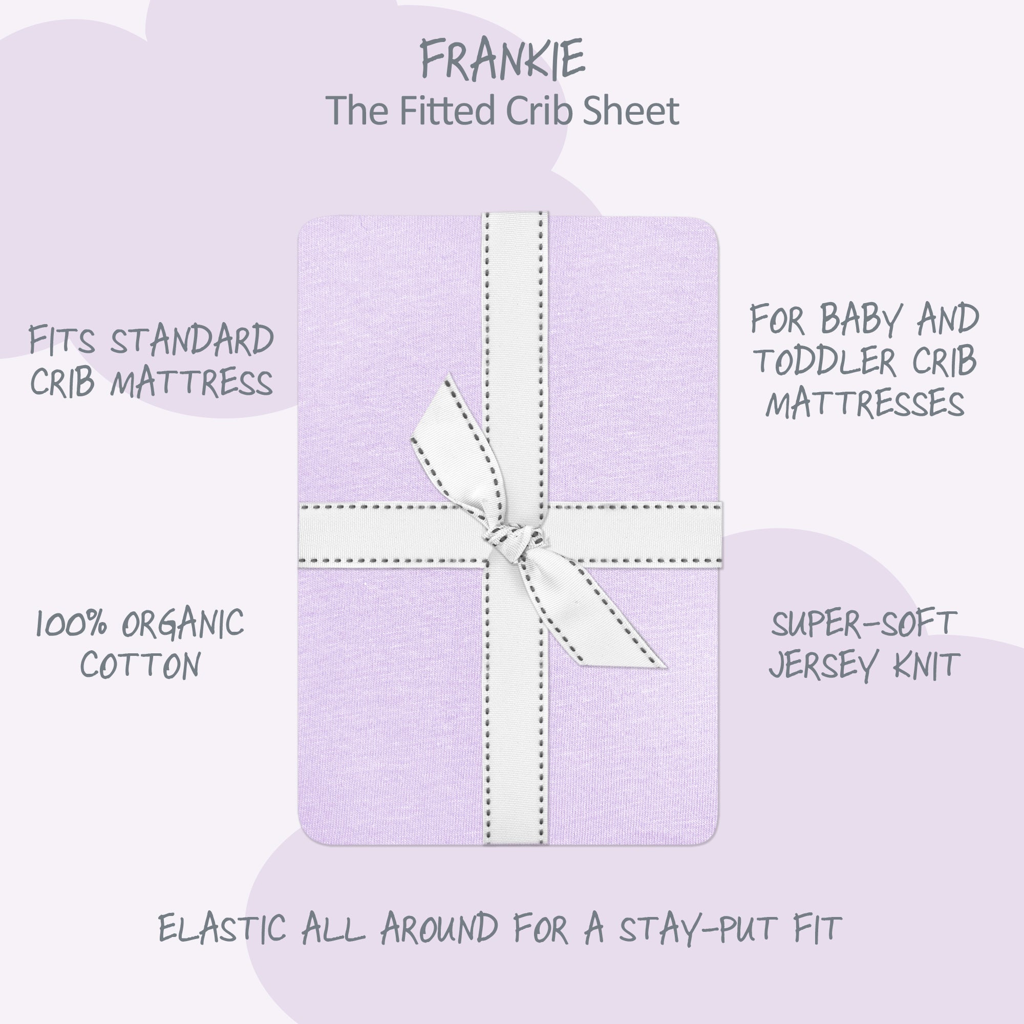 Pink sheet wrapped up in a white ribbon with labels