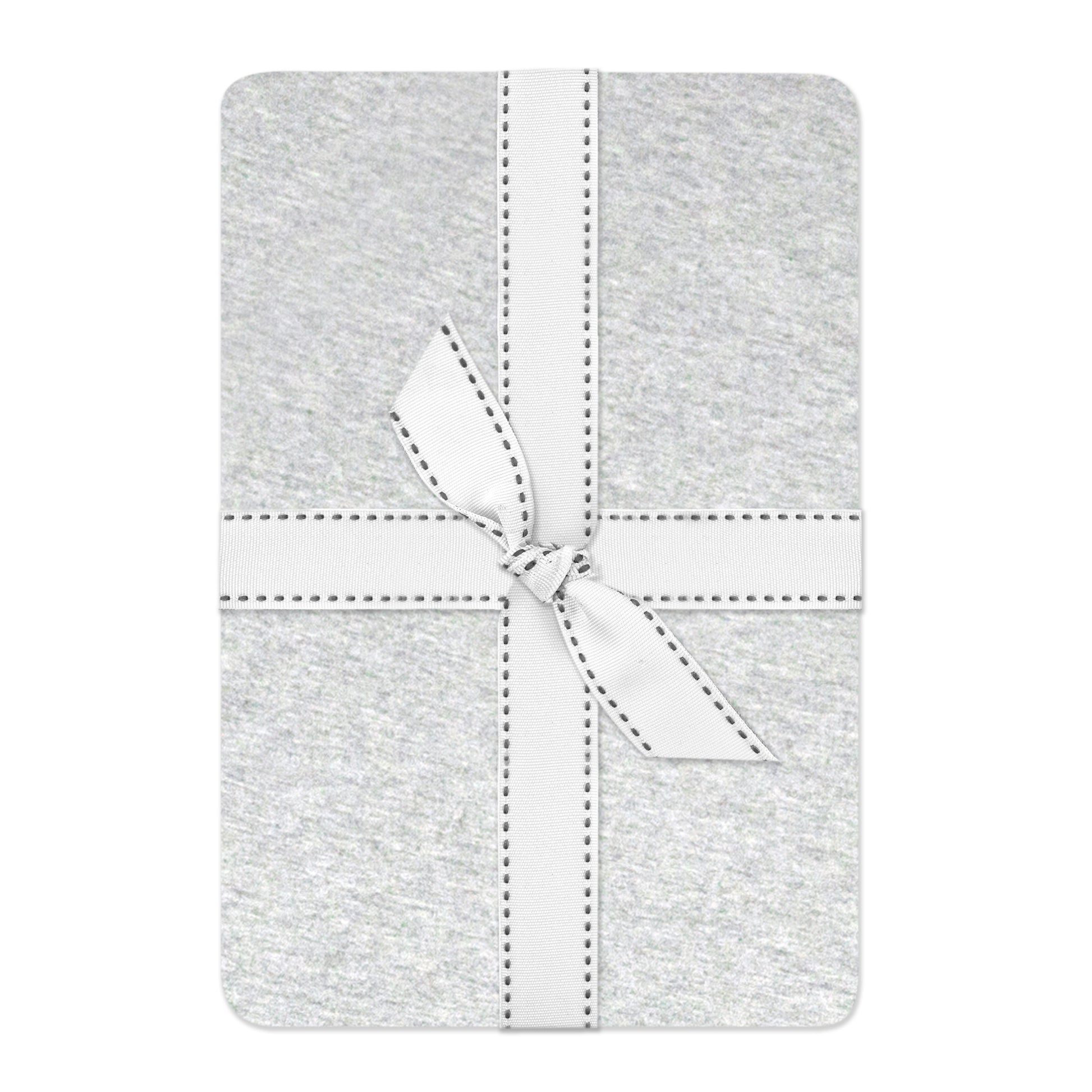 Gray fabric square with a white bow on a white background