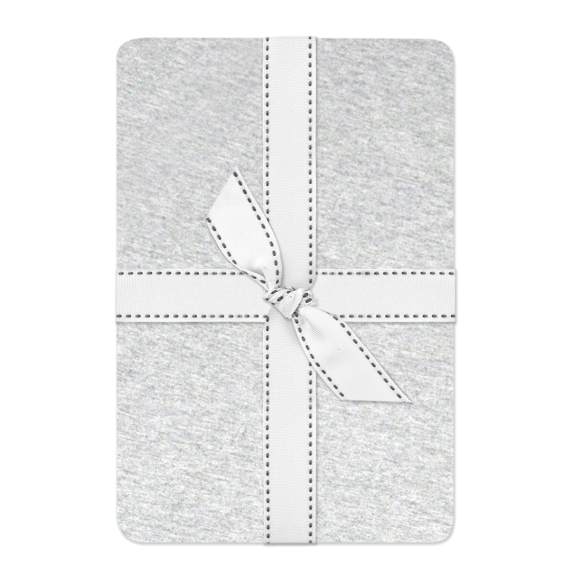 Gray fabric square with a white bow on a white background