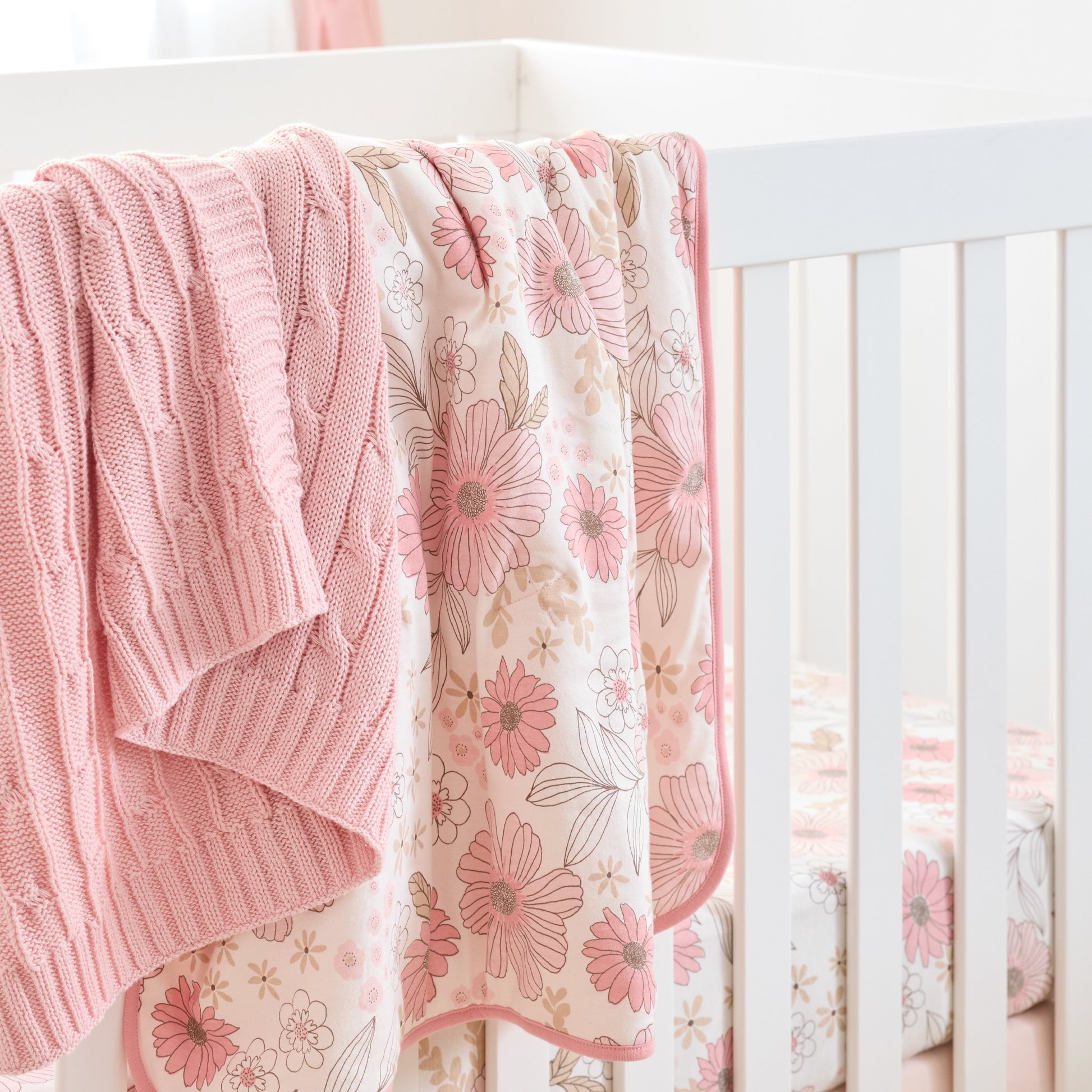 Butterblu Frankie fitted crib sheet in Pretty Petals — GOTS-certified organic cotton crib sheet for standard cribs