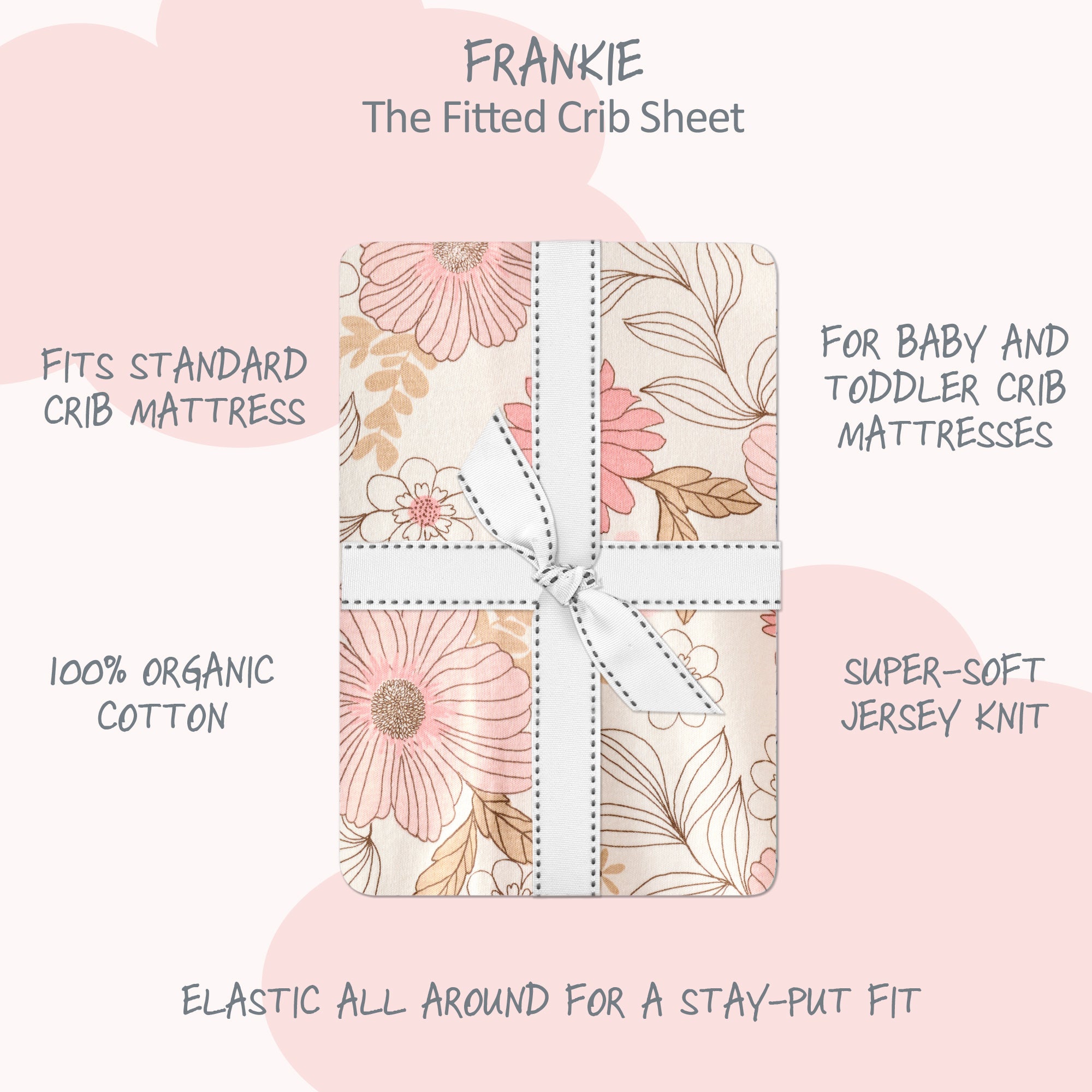 Butterblu Frankie fitted crib sheet in Pretty Petals — GOTS-certified organic cotton crib sheet for standard cribs