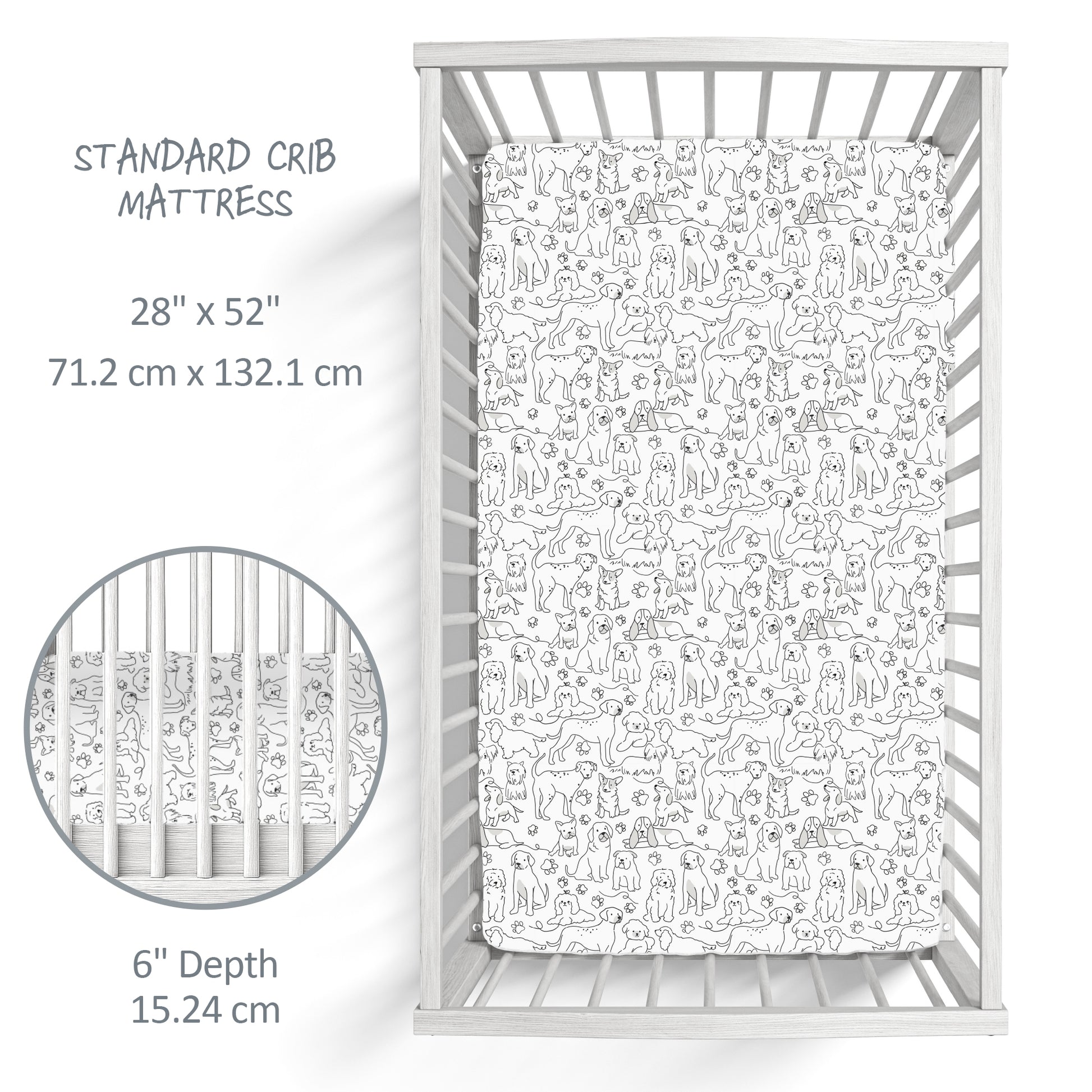 Butterblu Frankie fitted crib sheet in Puppy Party — GOTS-certified organic cotton crib sheet for standard cribs