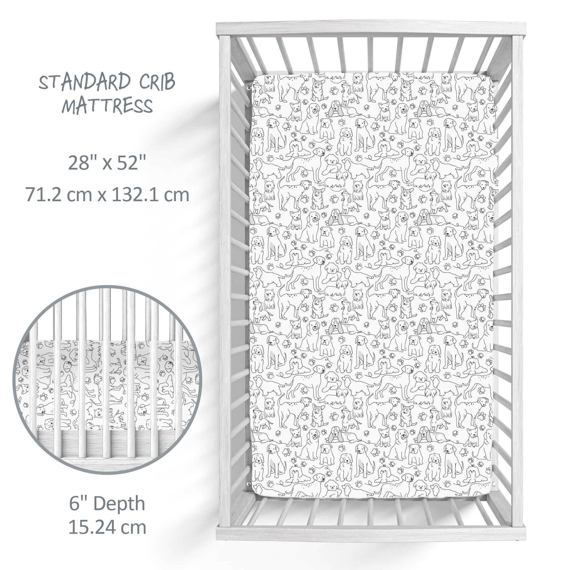Butterblu Frankie fitted crib sheet in Puppy Party — GOTS-certified organic cotton crib sheet for standard cribs