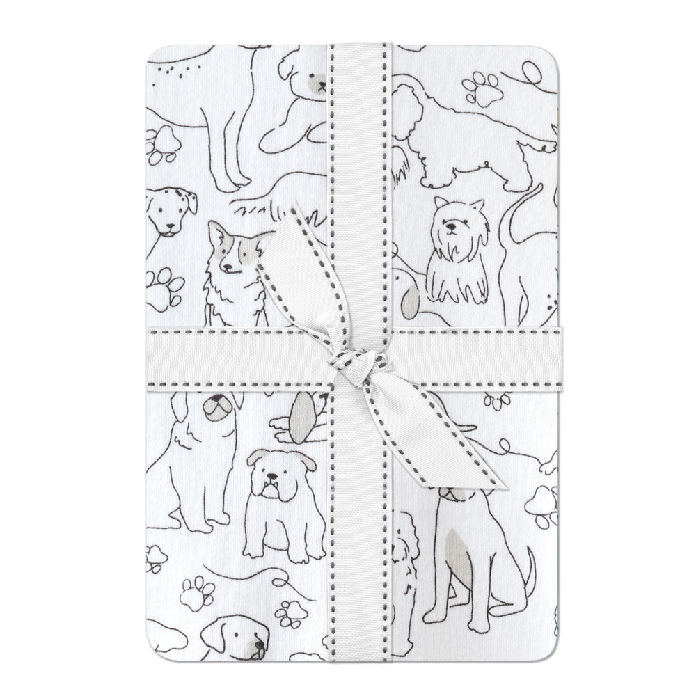 Butterblu Frankie fitted crib sheet in Puppy Party — GOTS-certified organic cotton crib sheet for standard cribs