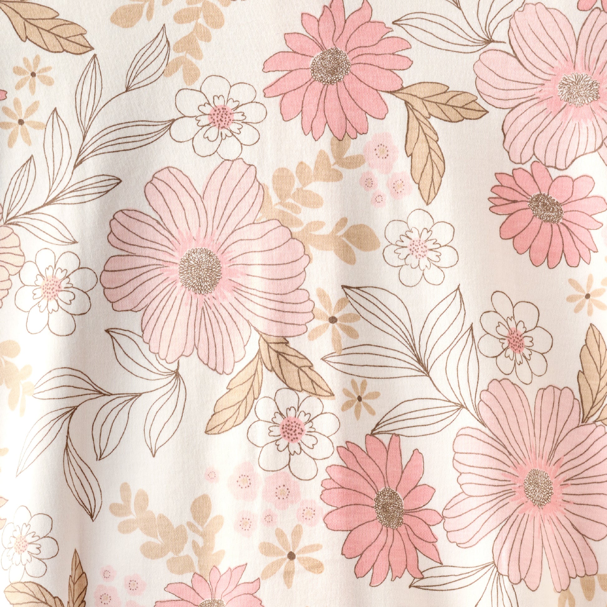 Floral pattern with pink flowers and leaves on a light background