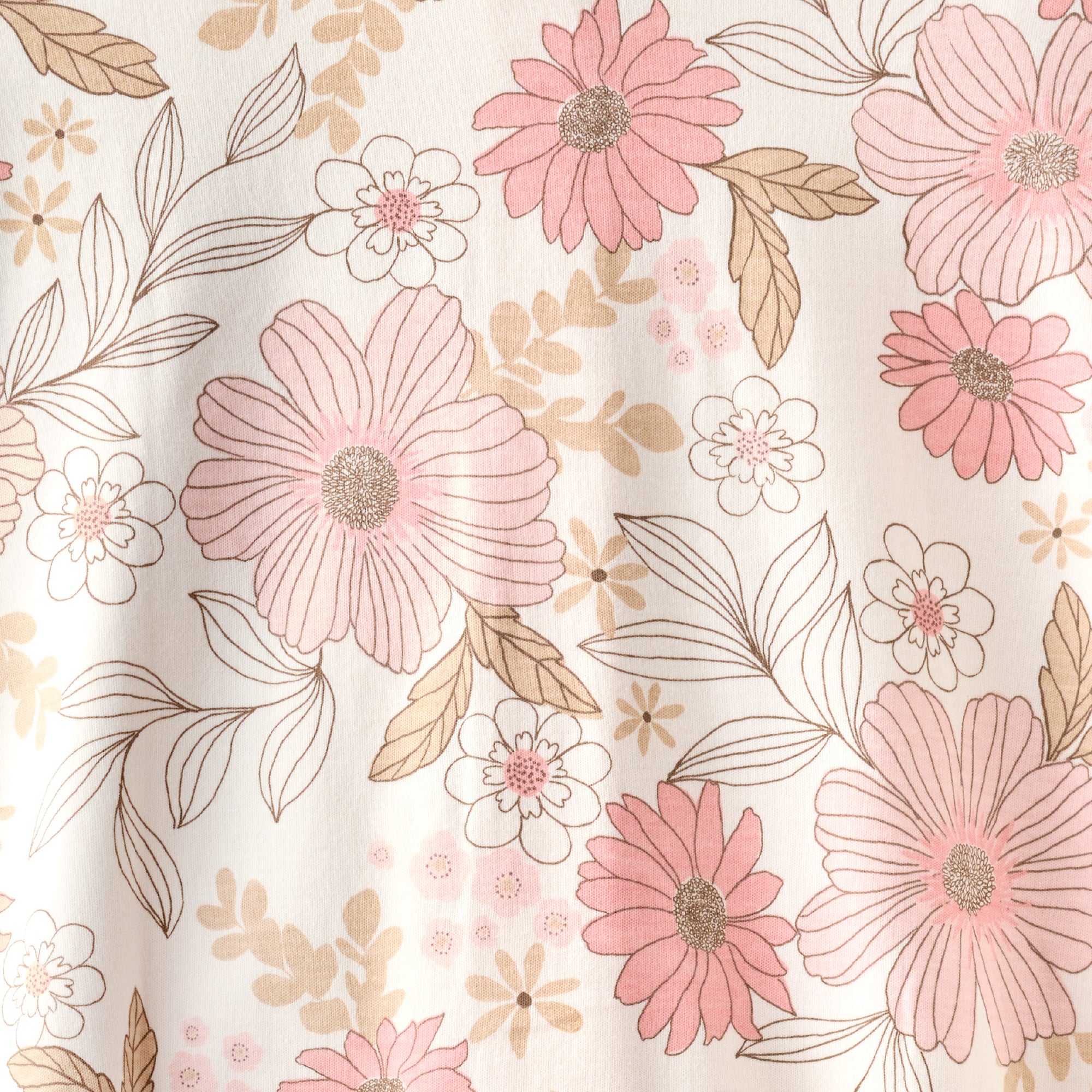 Floral pattern with pink flowers and leaves on a light background