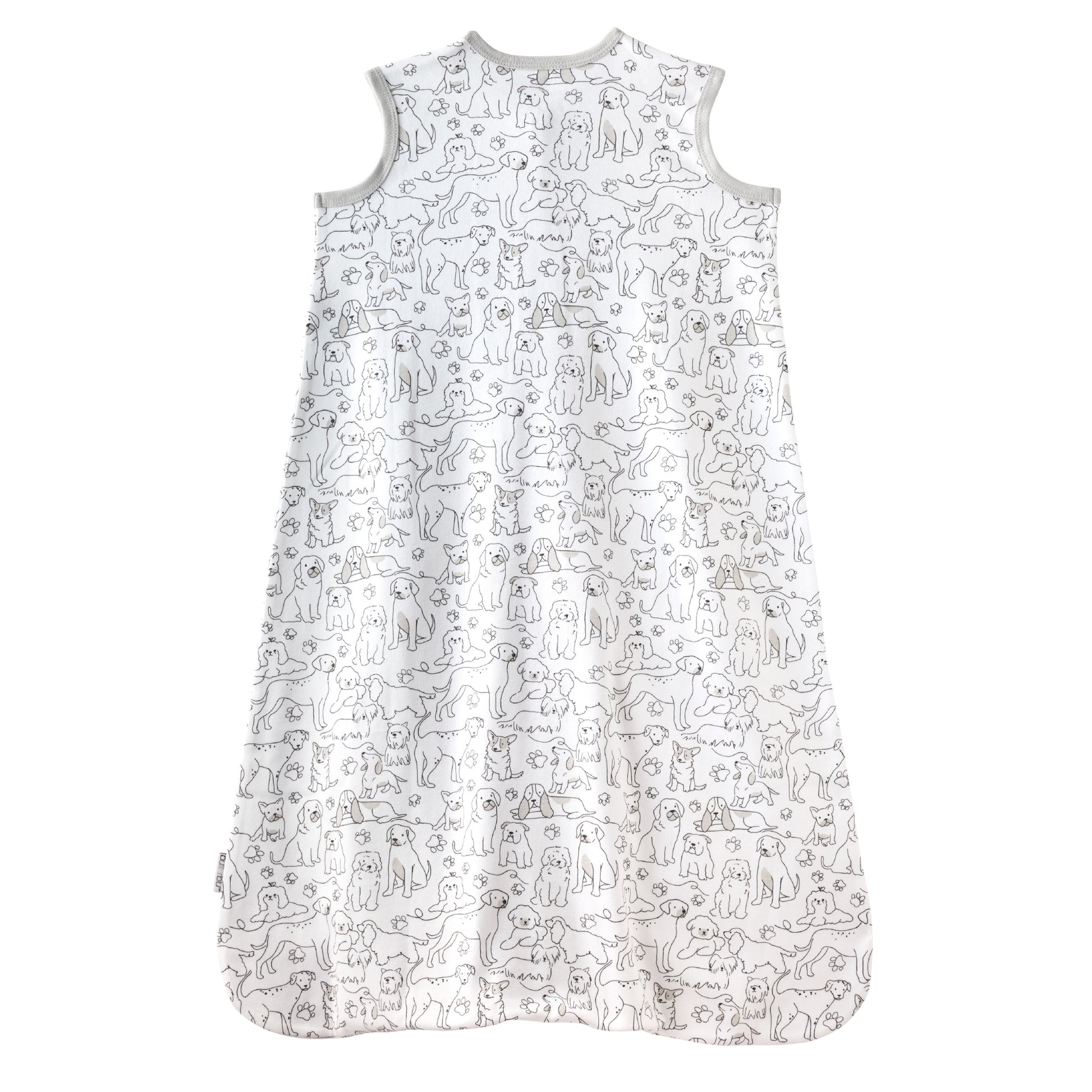 White sleeveless dress with black animal pattern on a white background