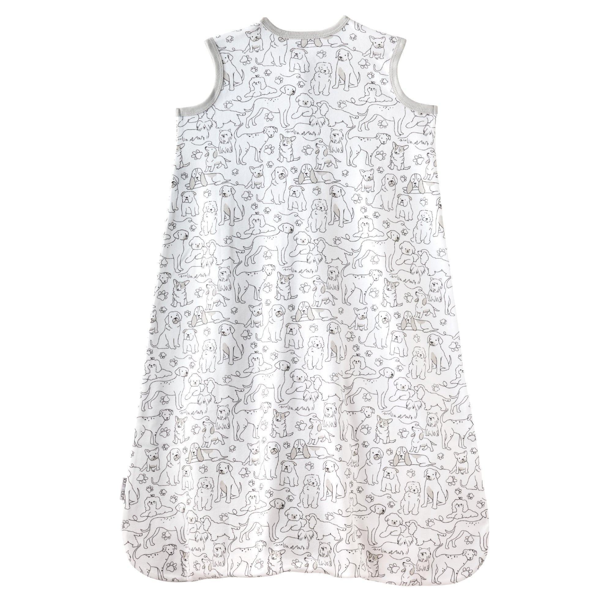 White sleeveless dress with black animal pattern on a white background