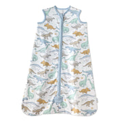 Baby sleeping bag with dinosaur pattern on a white background