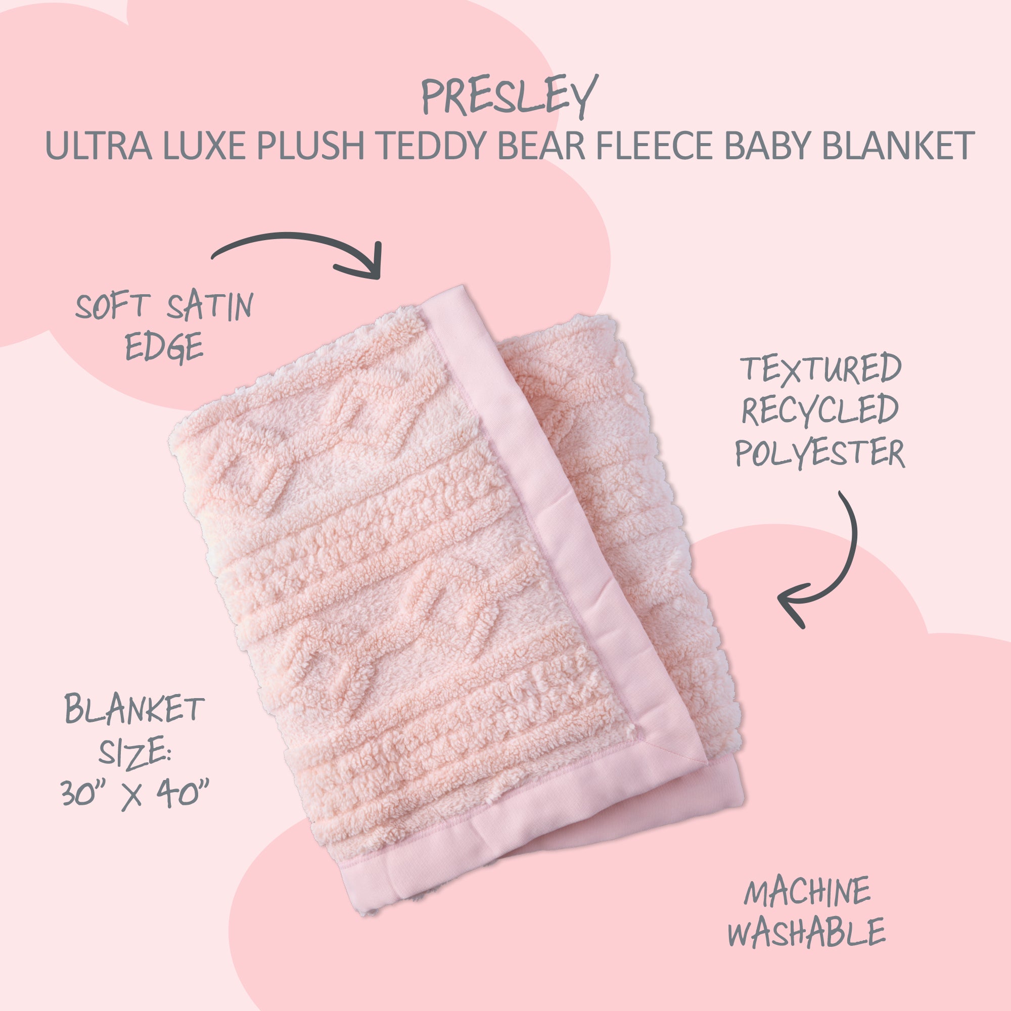 PRESLEY Ultra Luxe Plush Textured Fleece Baby Stroller Blanket
