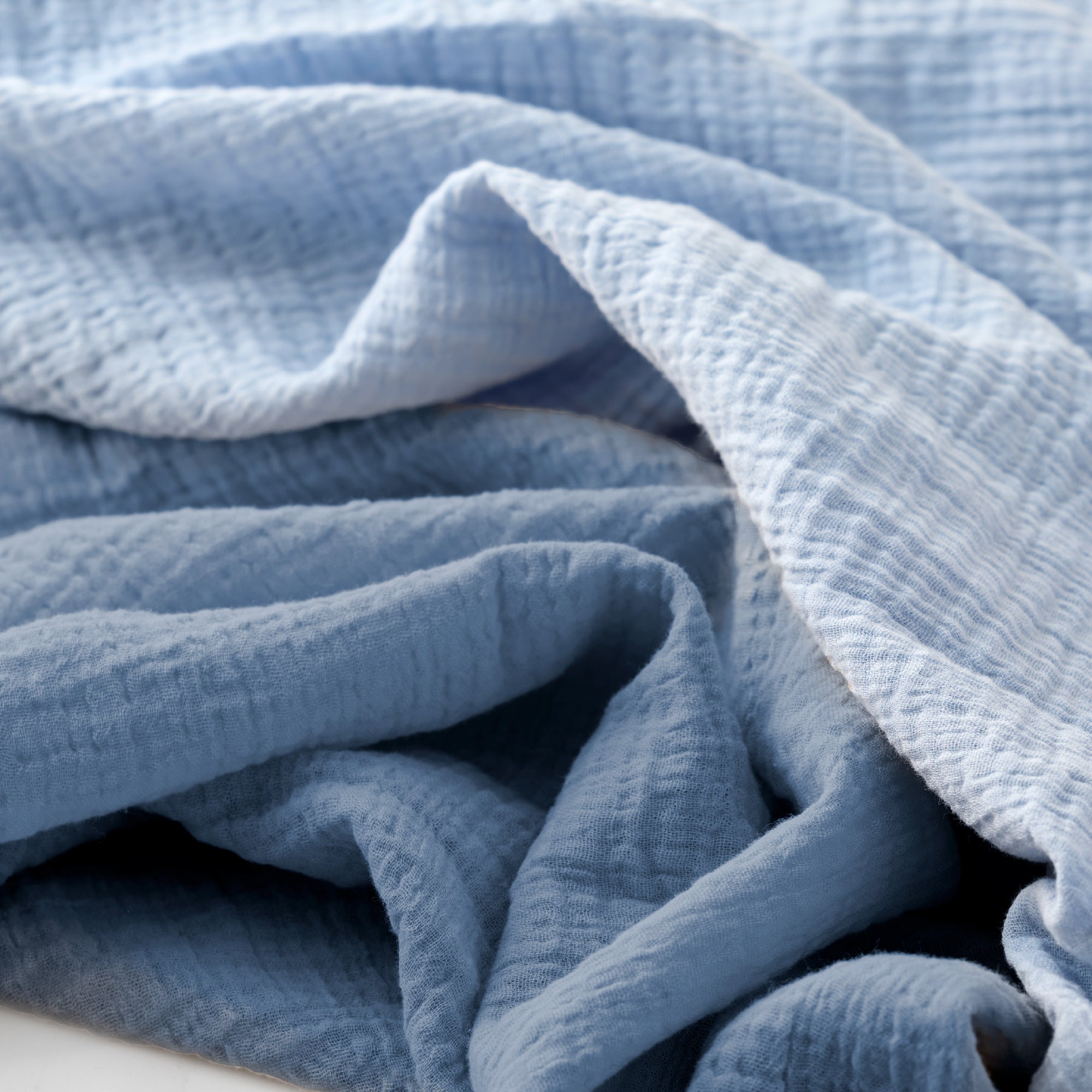 Close-up of textured blue fabric