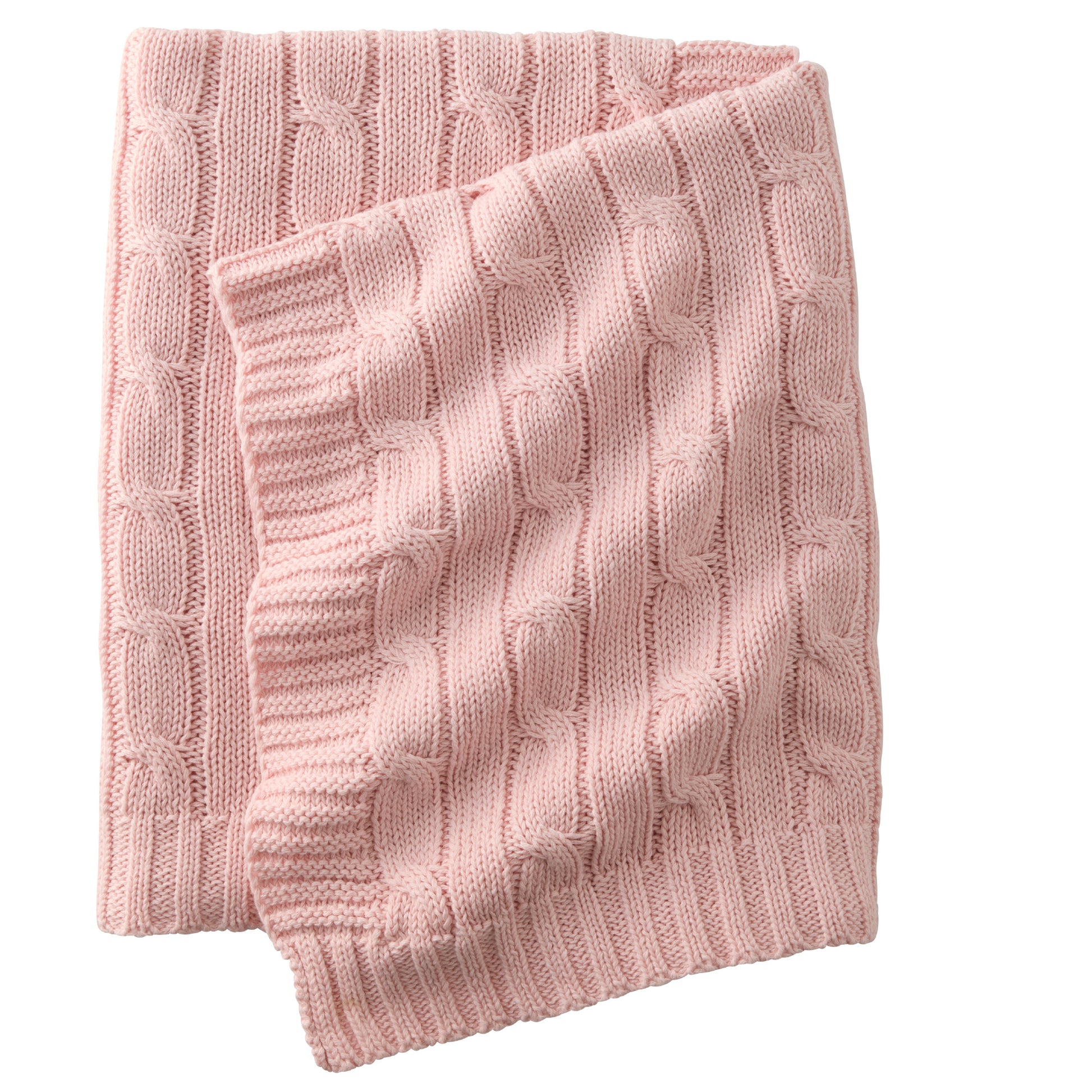 Pink knitted blanket on a white background