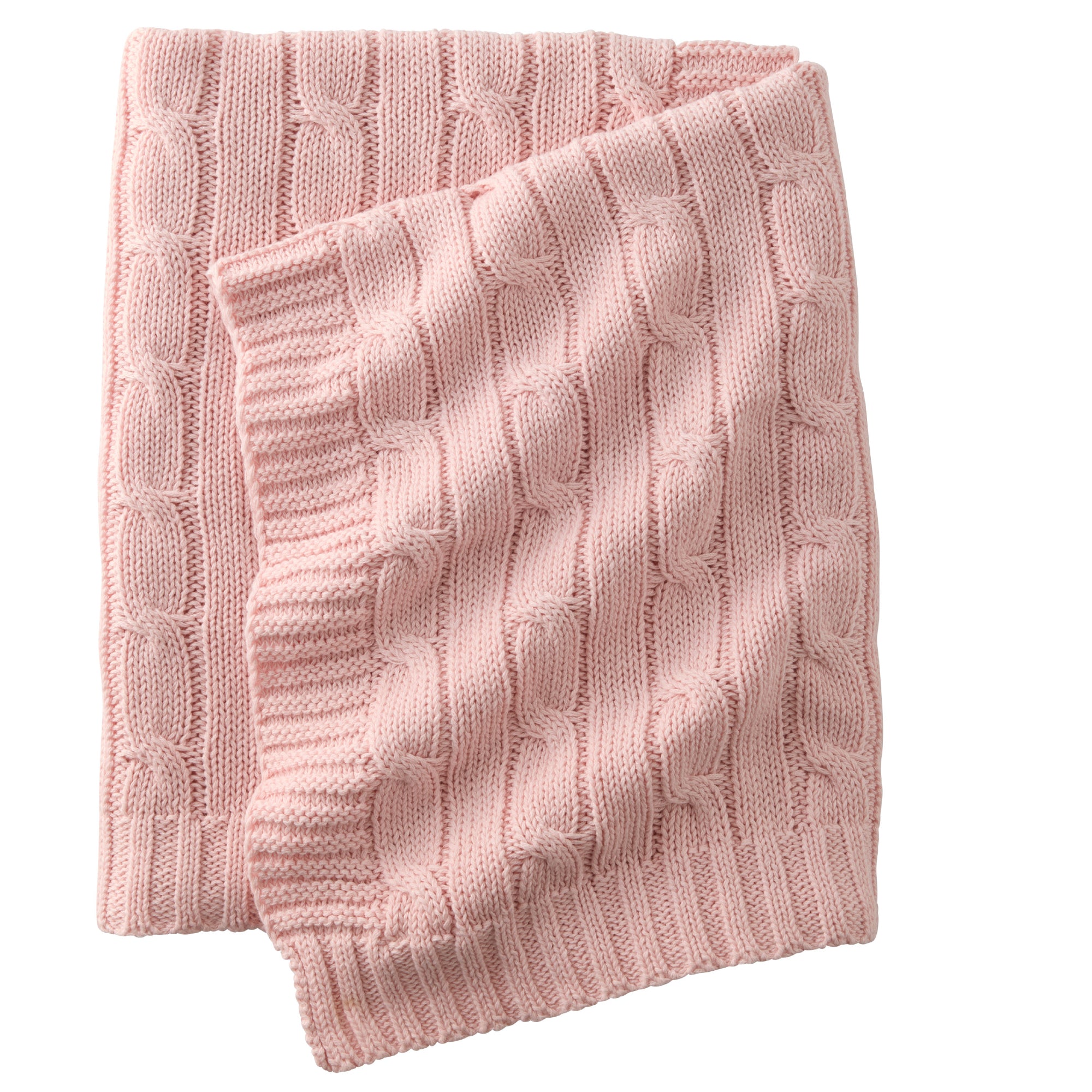 Pink knitted blanket on a white background