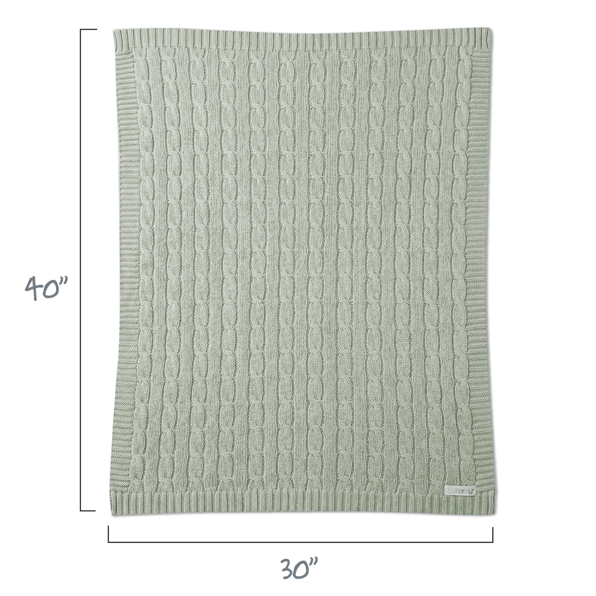 Gray textured blanket with dimensions 30" x 40" on a white background
