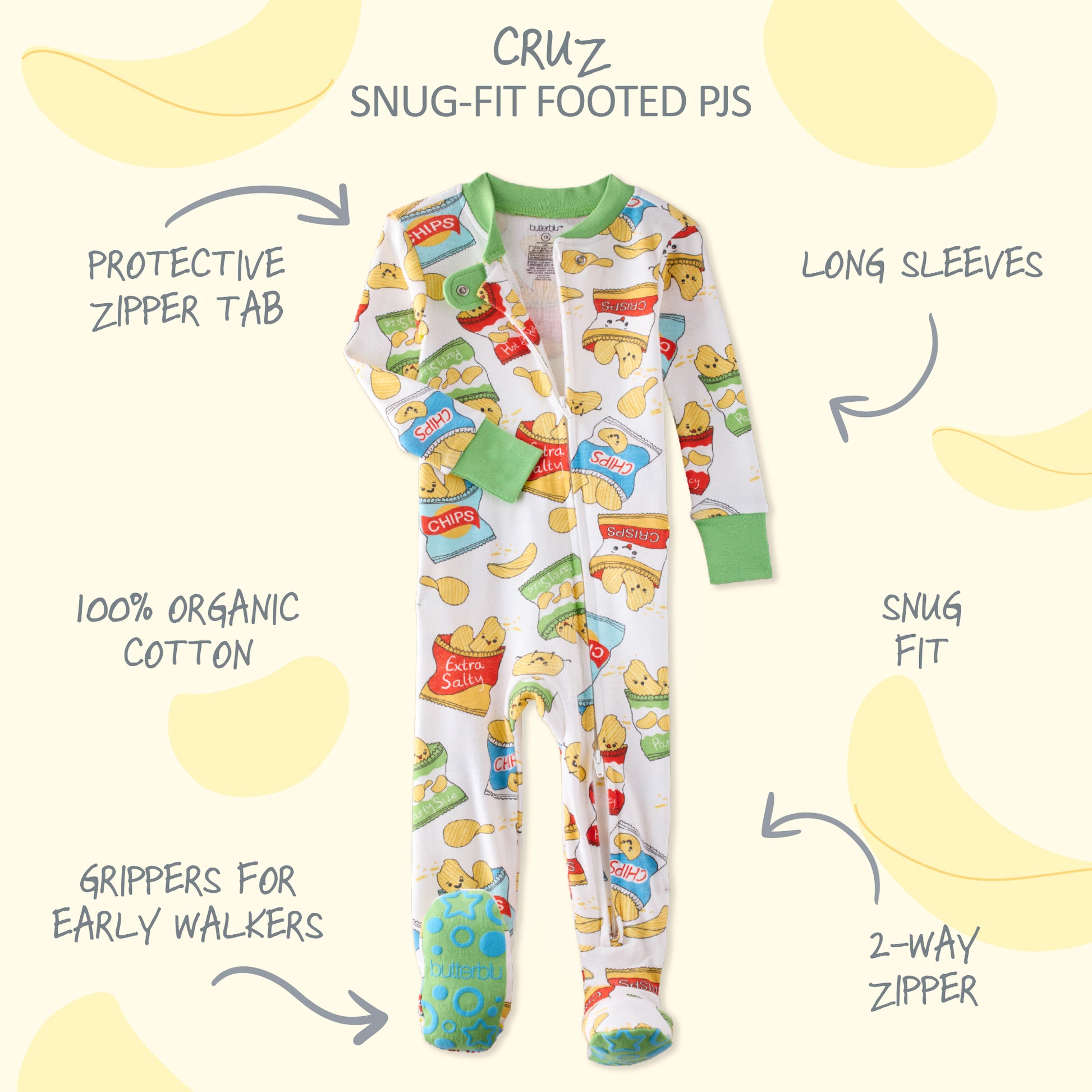 Children's pajamas with cartoon character pattern on a light background