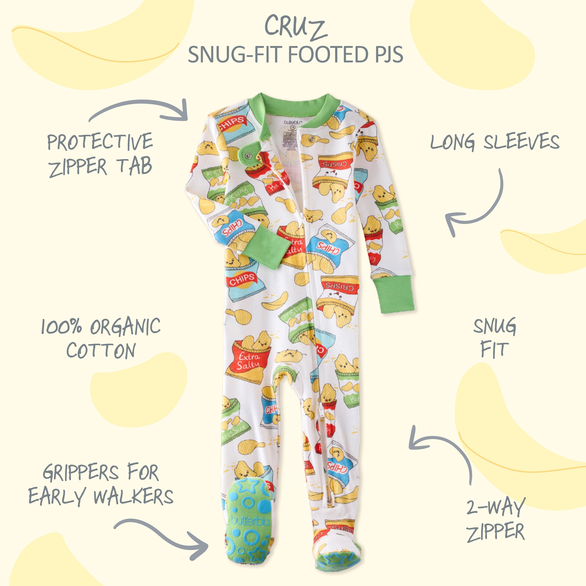 Children's pajamas with cartoon character pattern on a light background