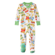 Children's onesie with cartoon character design on a white background
