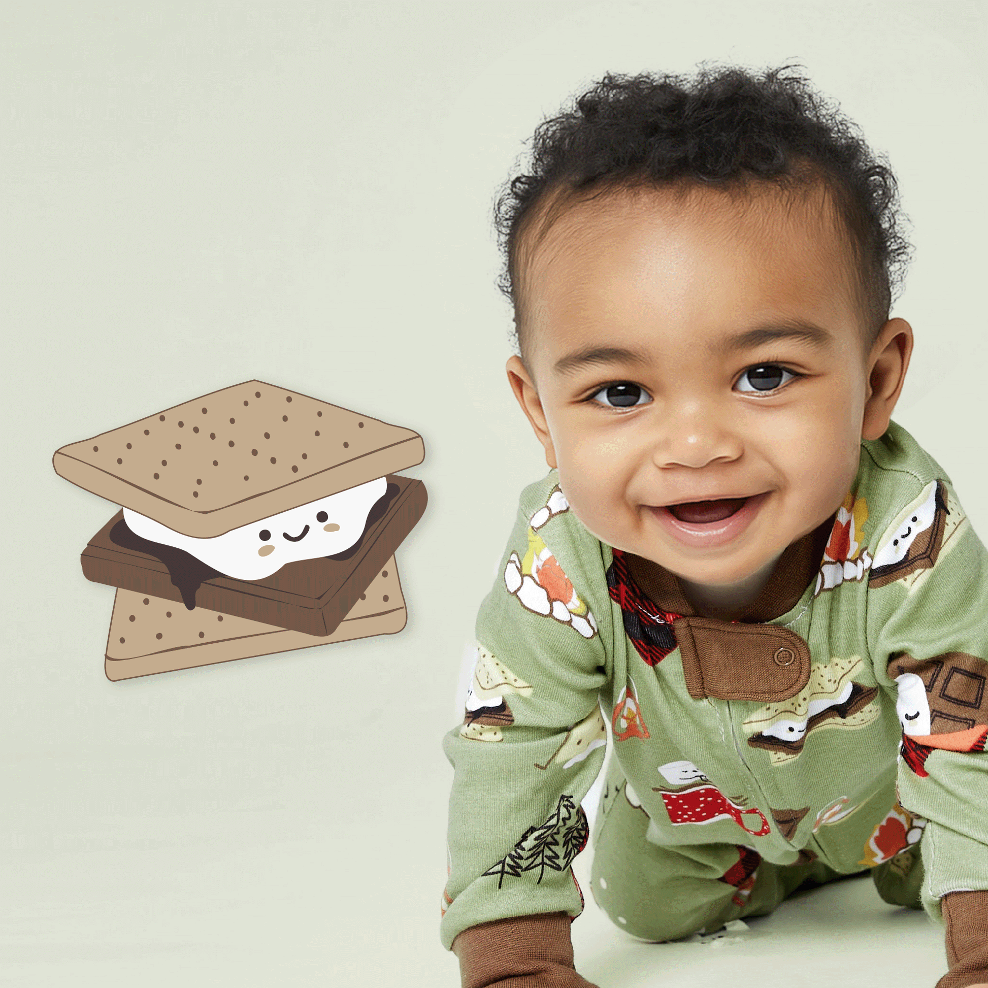 Green pajama set with campfire and bear pattern on a white background