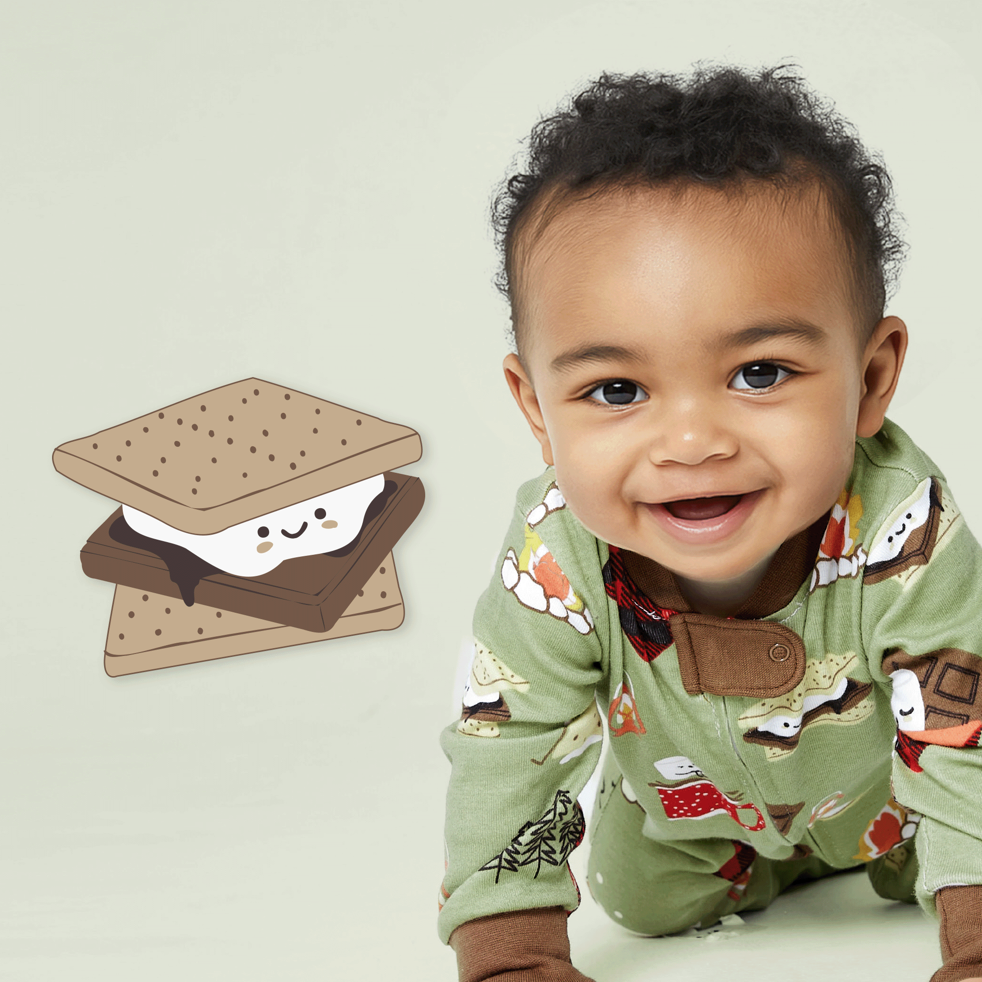 Green pajama set with campfire and bear pattern on a white background