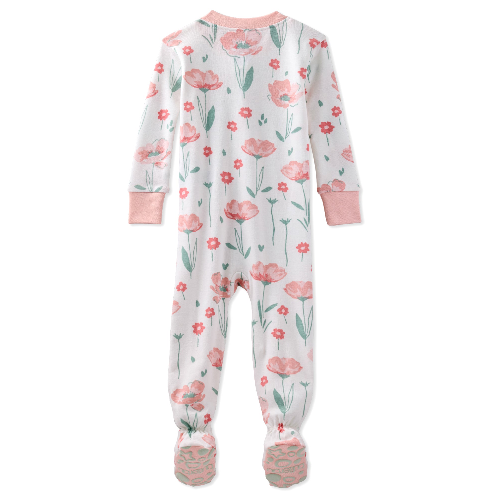 Floral-patterned baby onesie on a white background