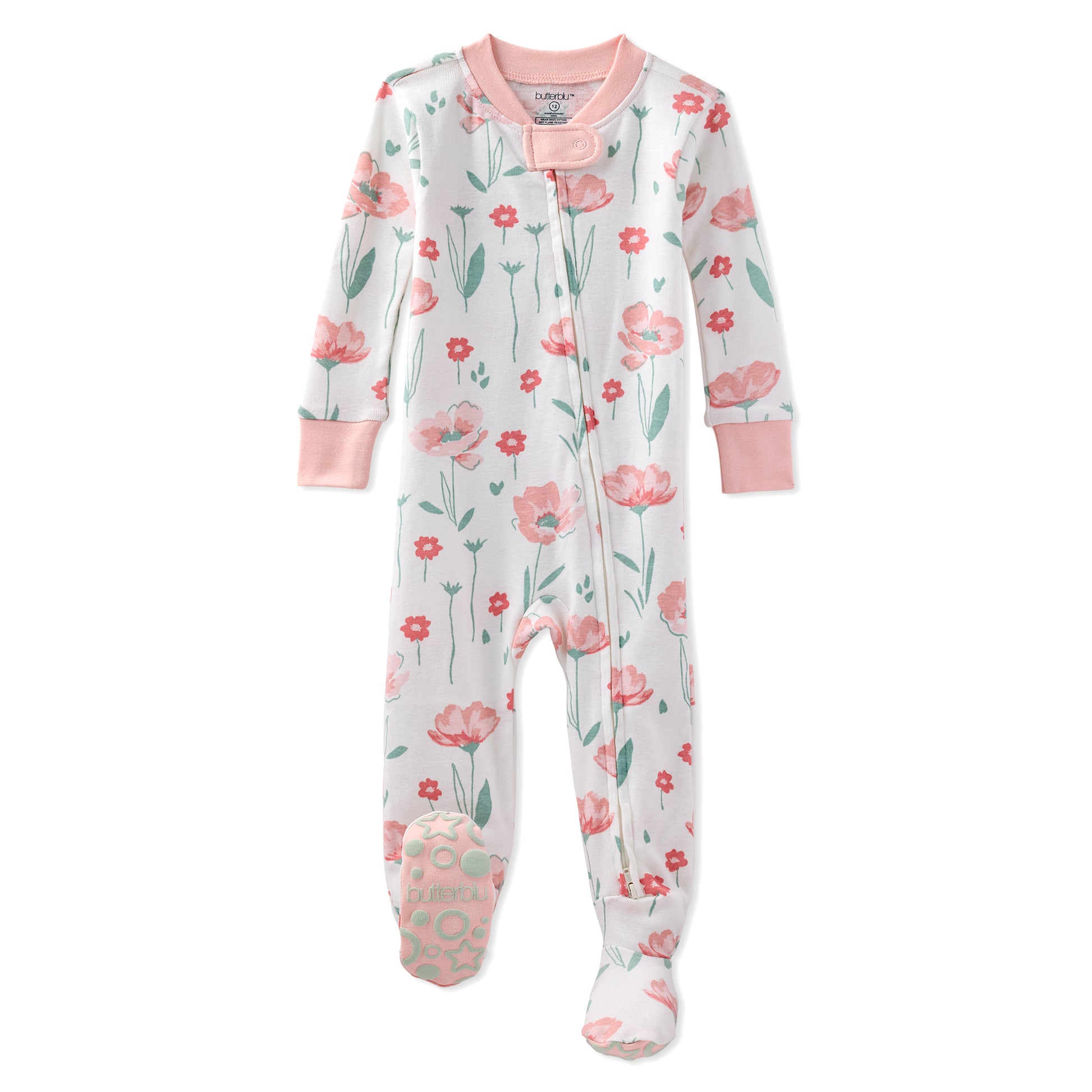 Floral-patterned baby onesie on a white background
