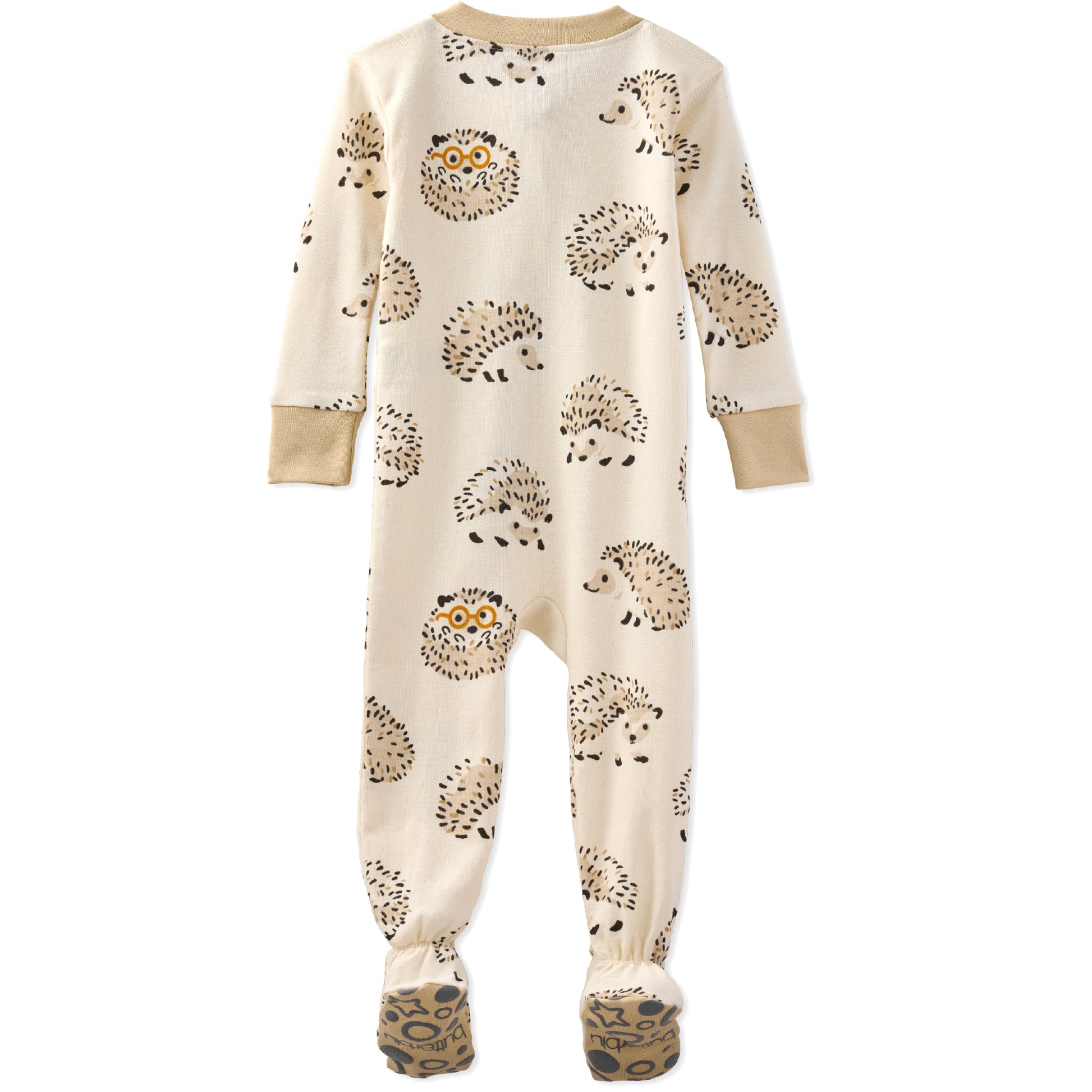 Baby onesie with hedgehog pattern on a white background