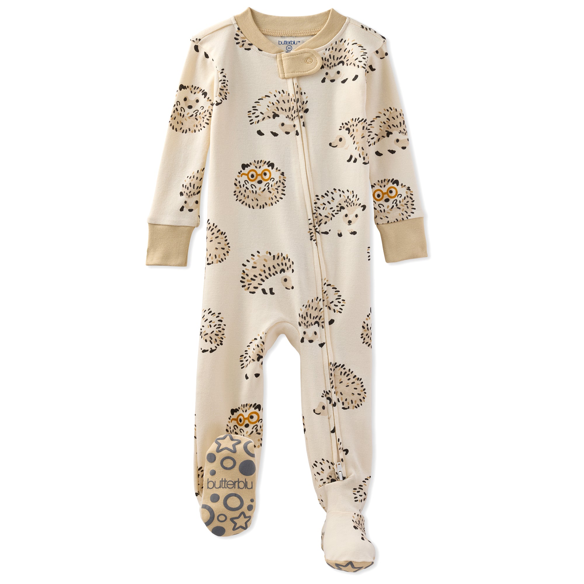 Baby onesie with animal pattern on a white background