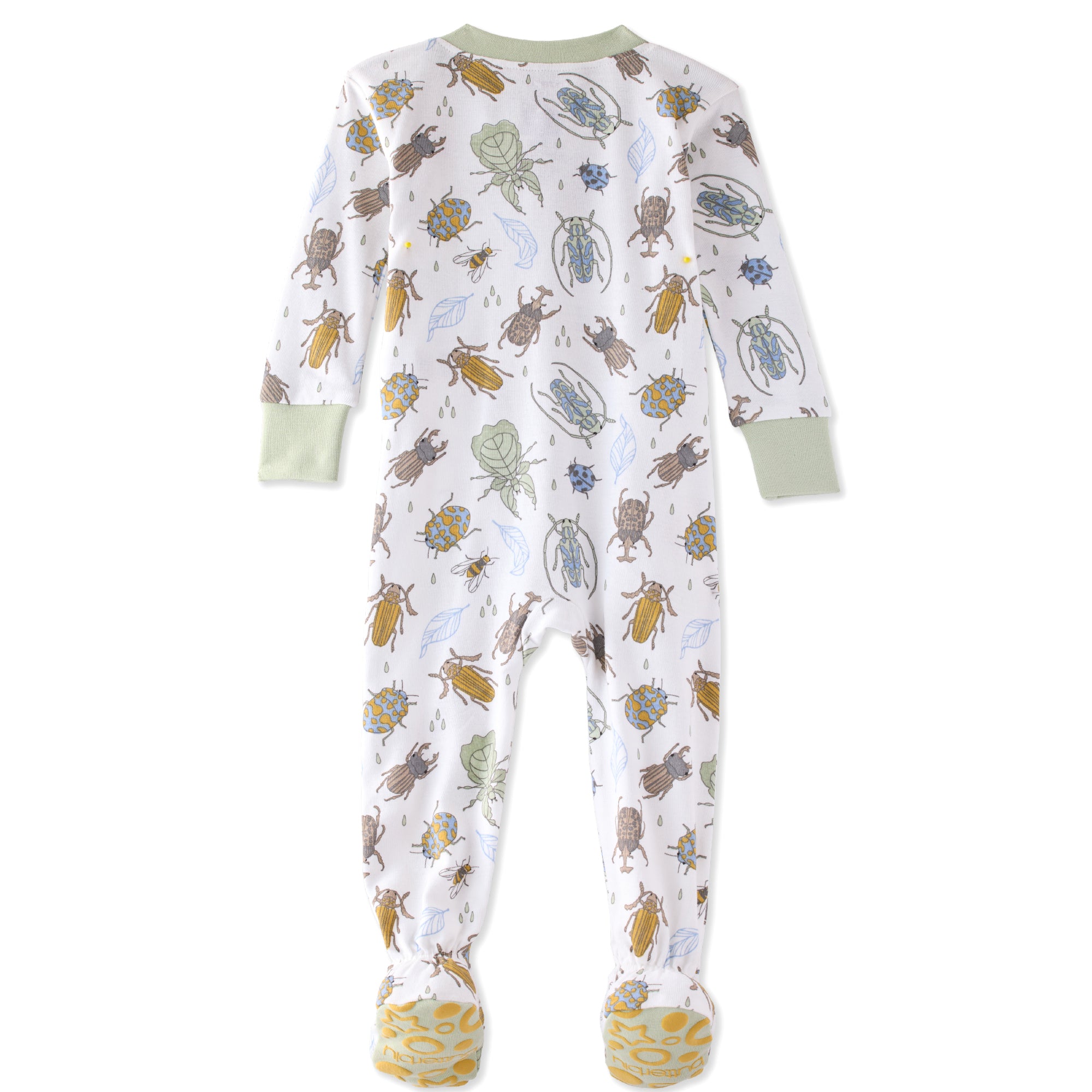 Baby onesie with insect pattern on a white background