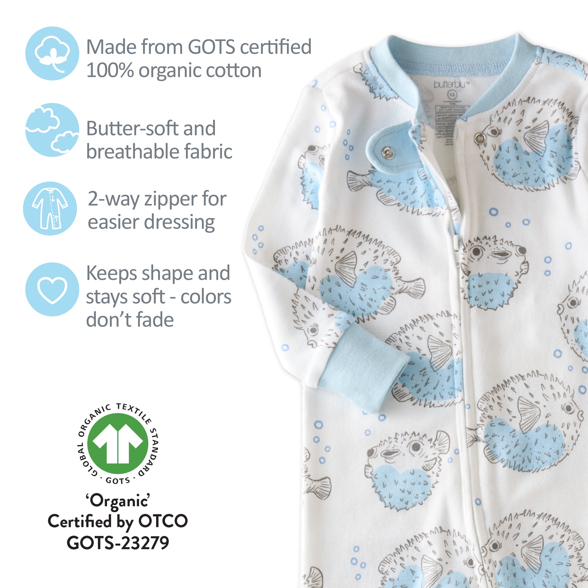 GOTS certification badges for the SHAWN pajamas
