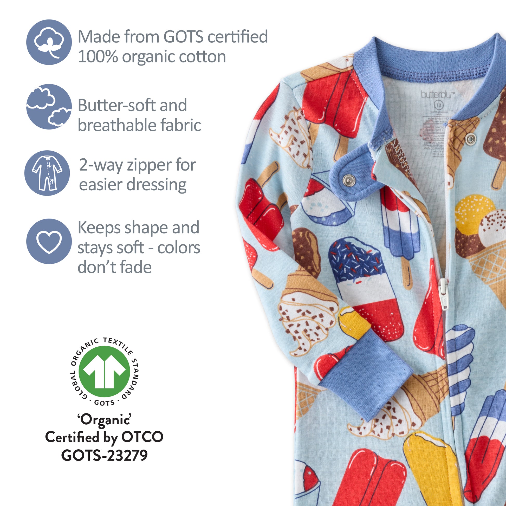 GOTS certification badges for the SHAWN pajamas
