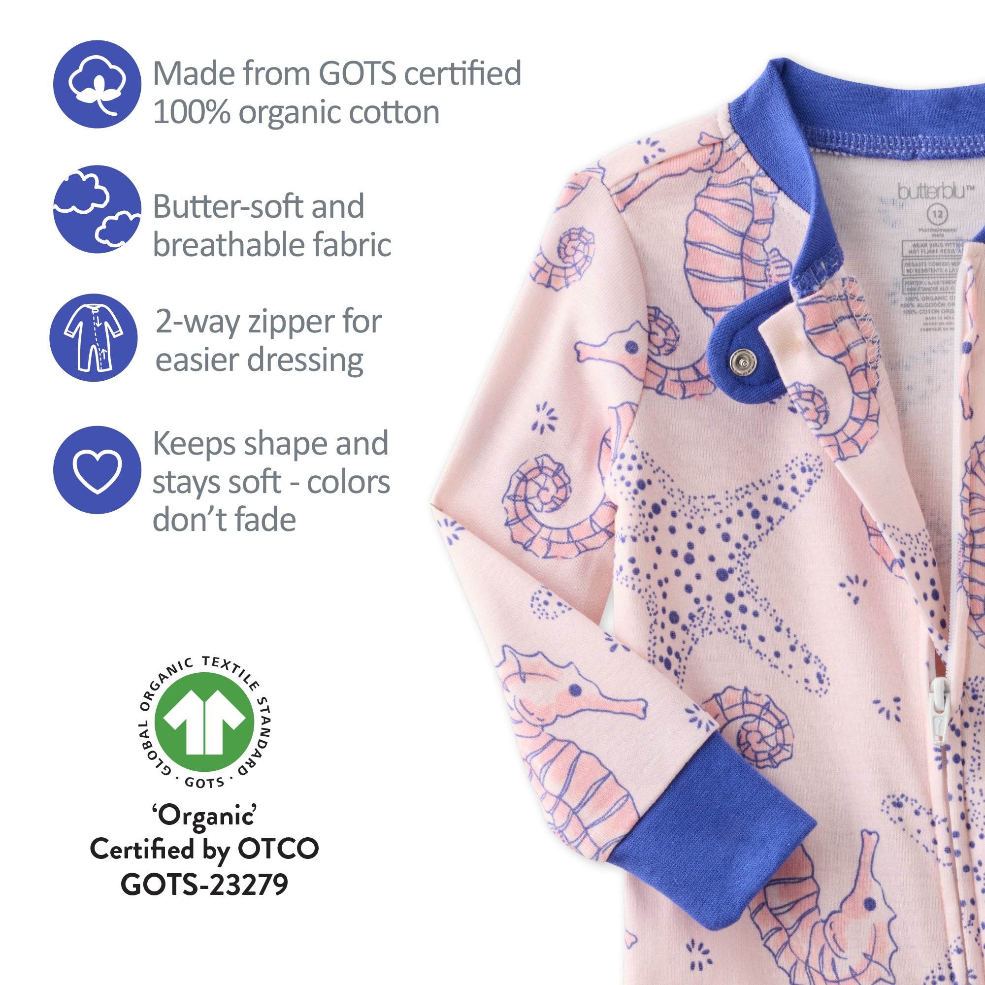 GOTS certification badges for the SHAWN pajamas
