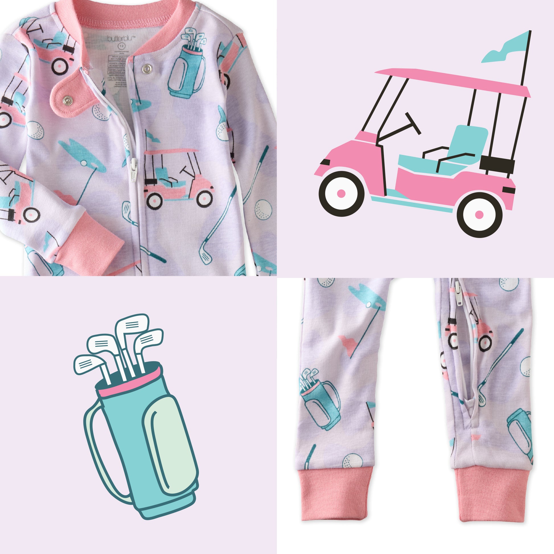 Little Golfer Pink top and bottom pattern collage
