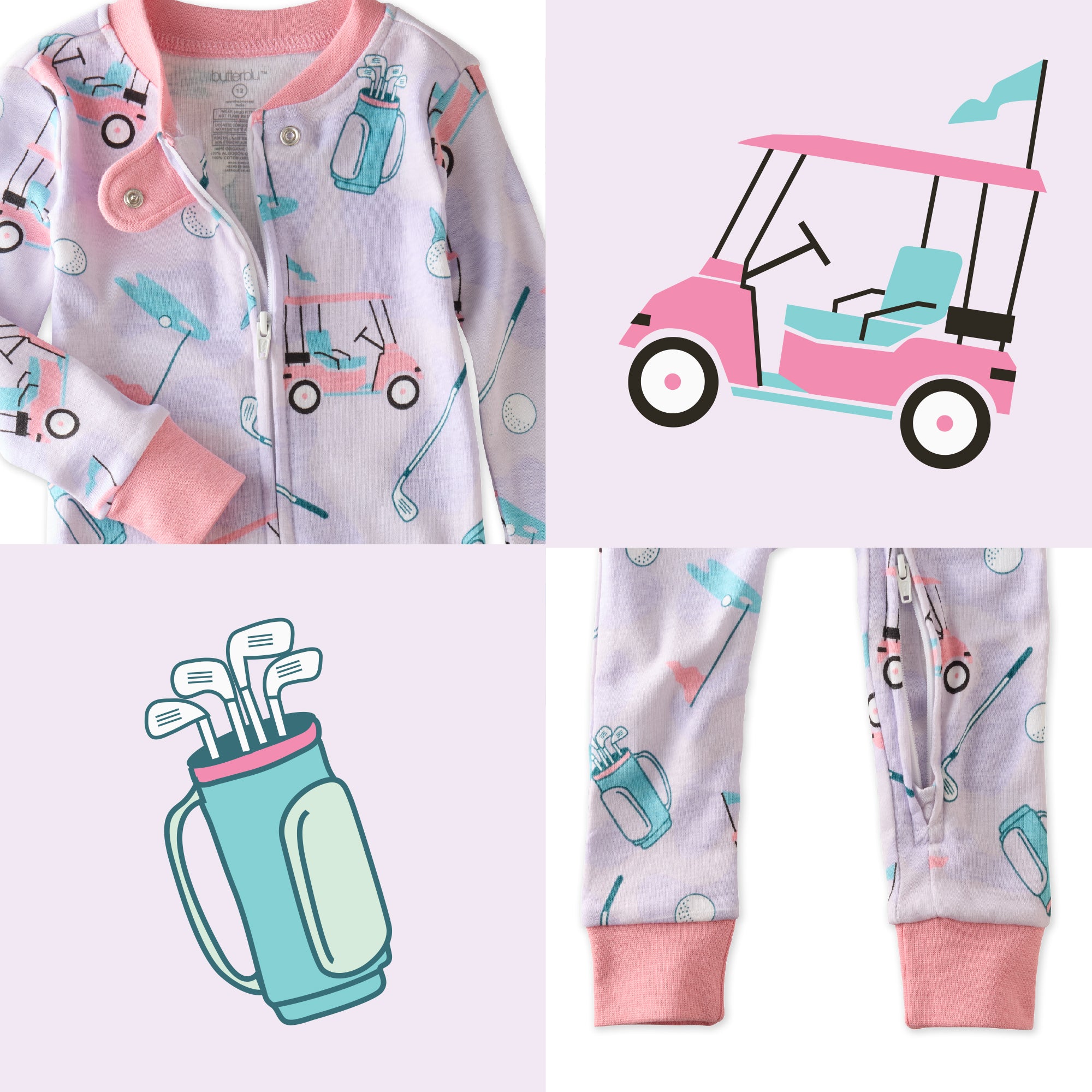 Little Golfer Pink top and bottom pattern collage
