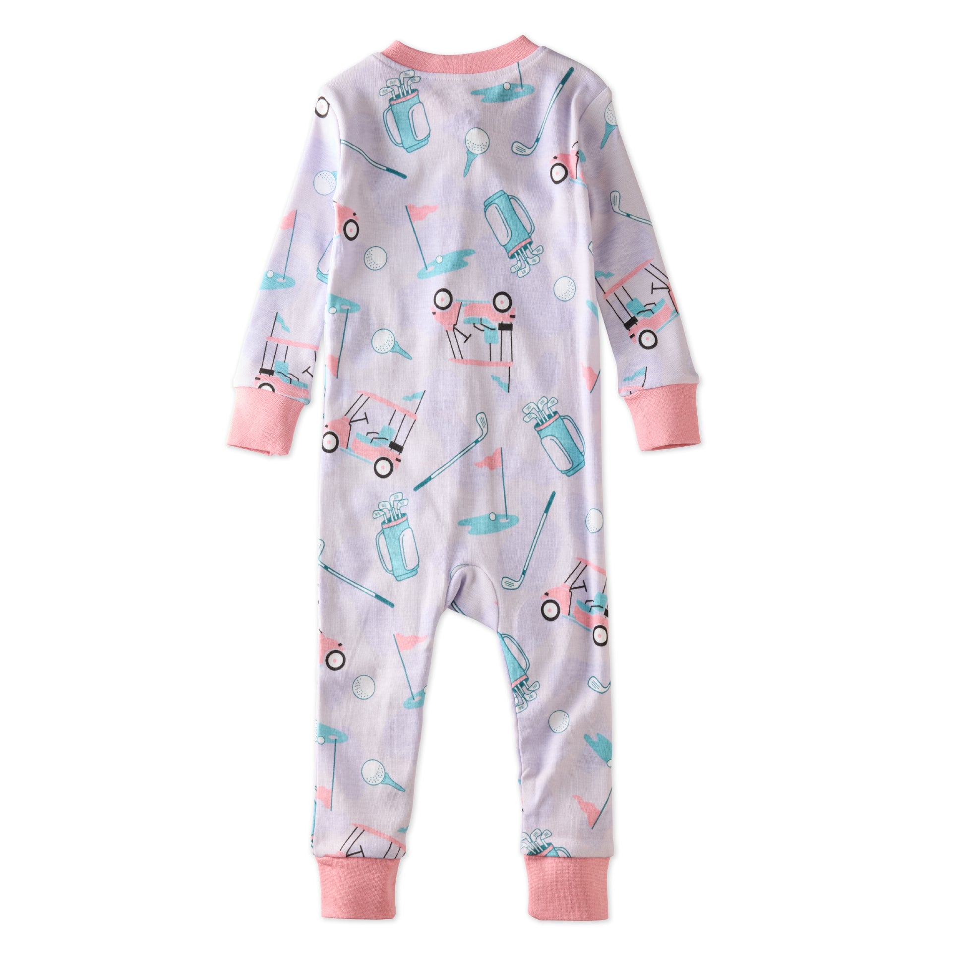 SHAWN onesie pajamas in Little Golfer Pink on a white background
