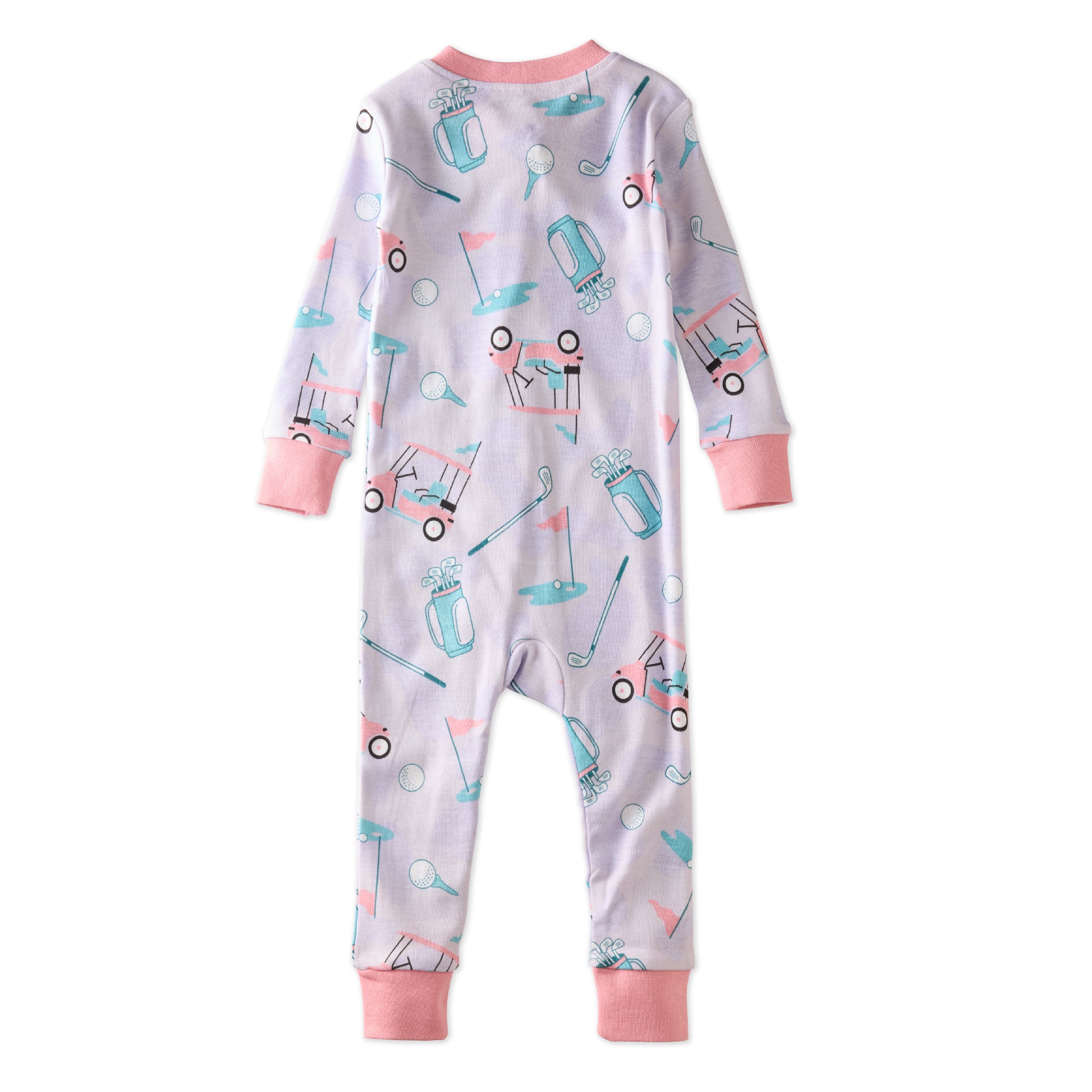 SHAWN onesie pajamas in Little Golfer Pink on a white background
