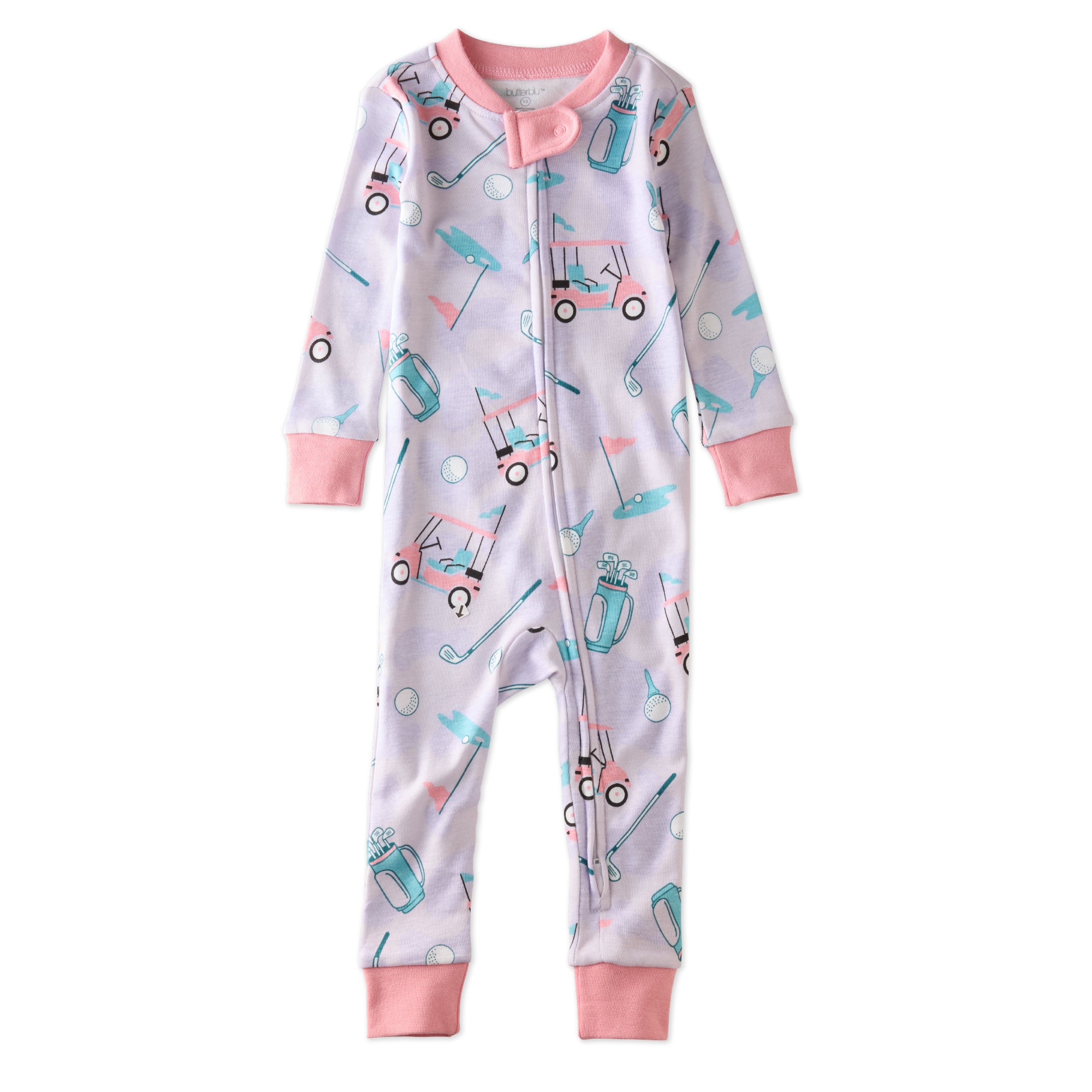 SHAWN onesie pajamas in Little Golfer Pink on a white background
